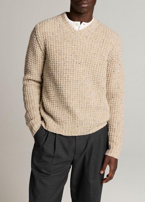 Donegal Waffle Merino Wool-Blend V-Neck Sweater