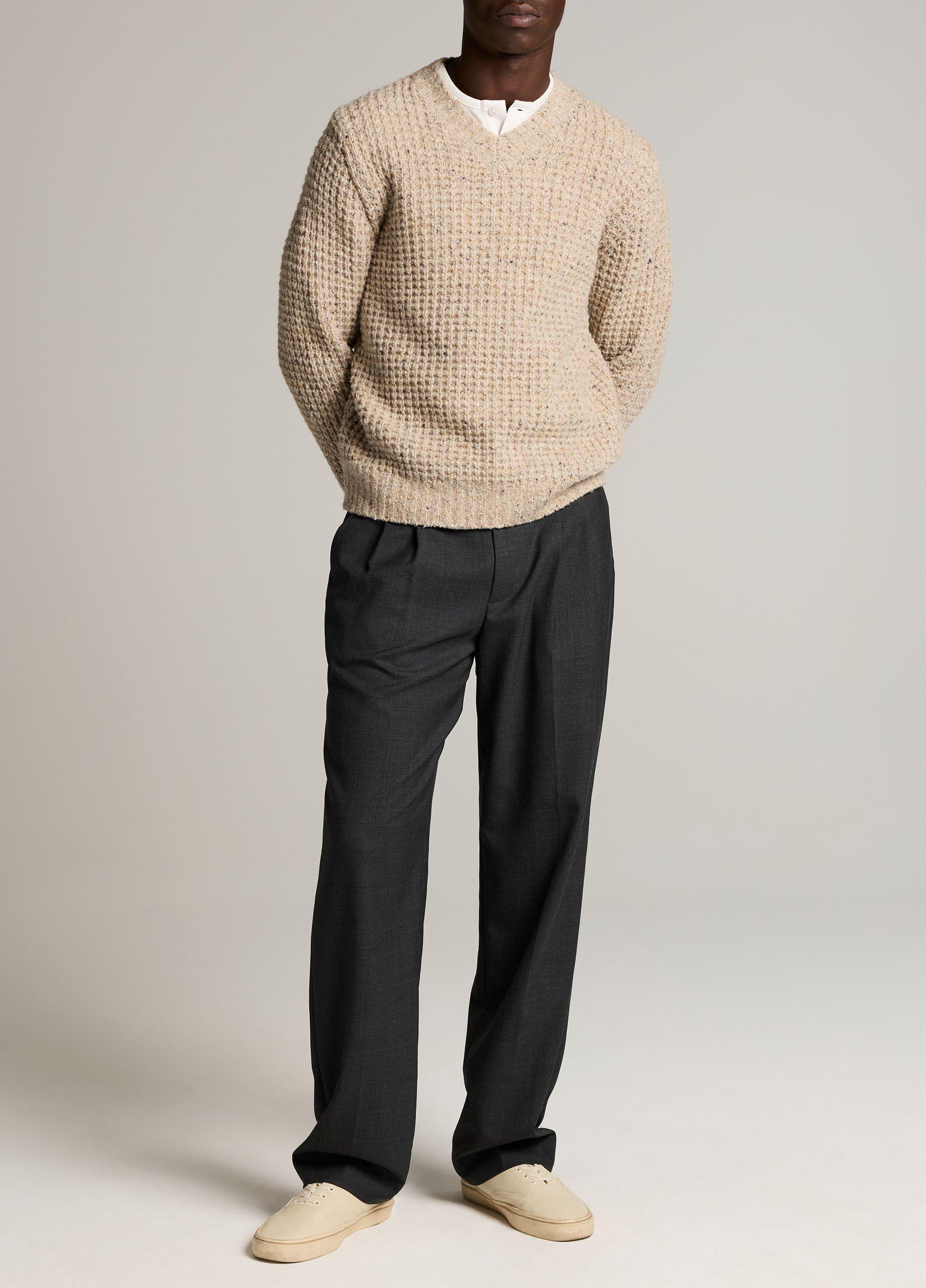 Donegal Waffle Merino Wool-Blend V-Neck Sweater image number 3