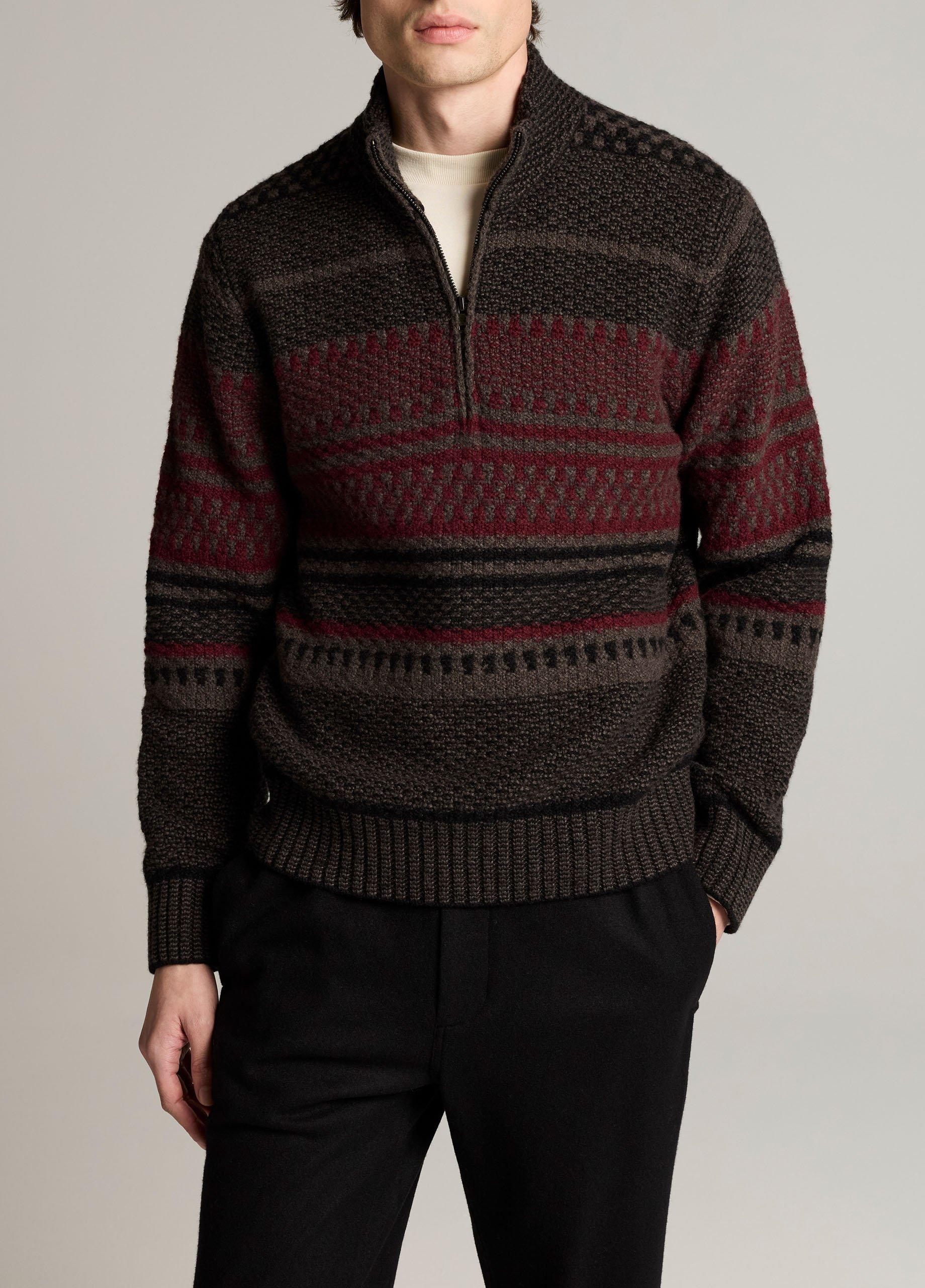 Merino Wool-Blend Variegated Jacquard Quarter-Zip Sweater image number 0