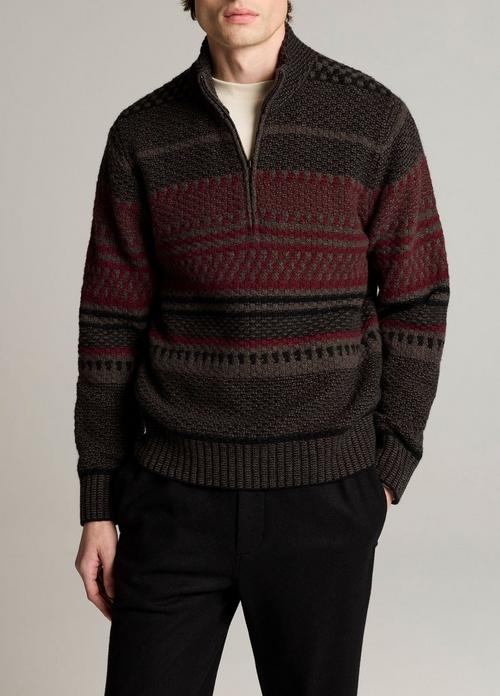 Merino Wool-Blend Variegated Jacquard Quarter-Zip Sweater