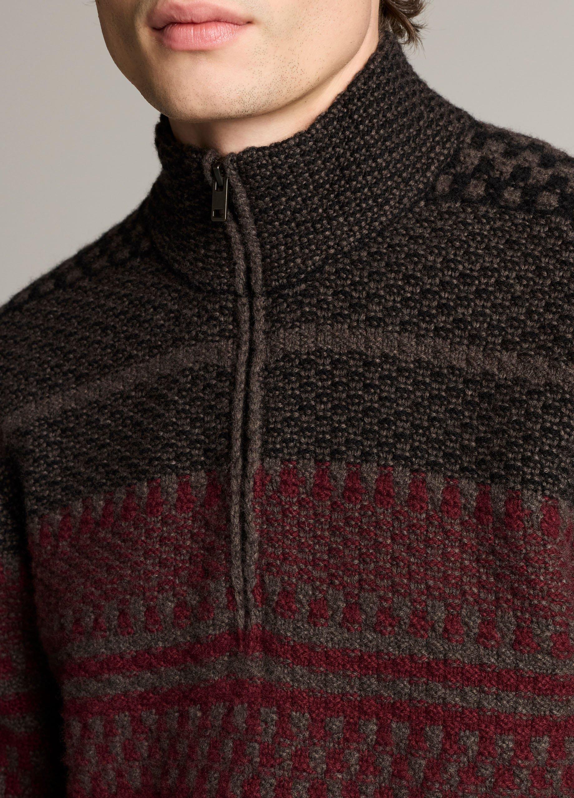 Merino Wool-Blend Variegated Jacquard Quarter-Zip Sweater image number 1