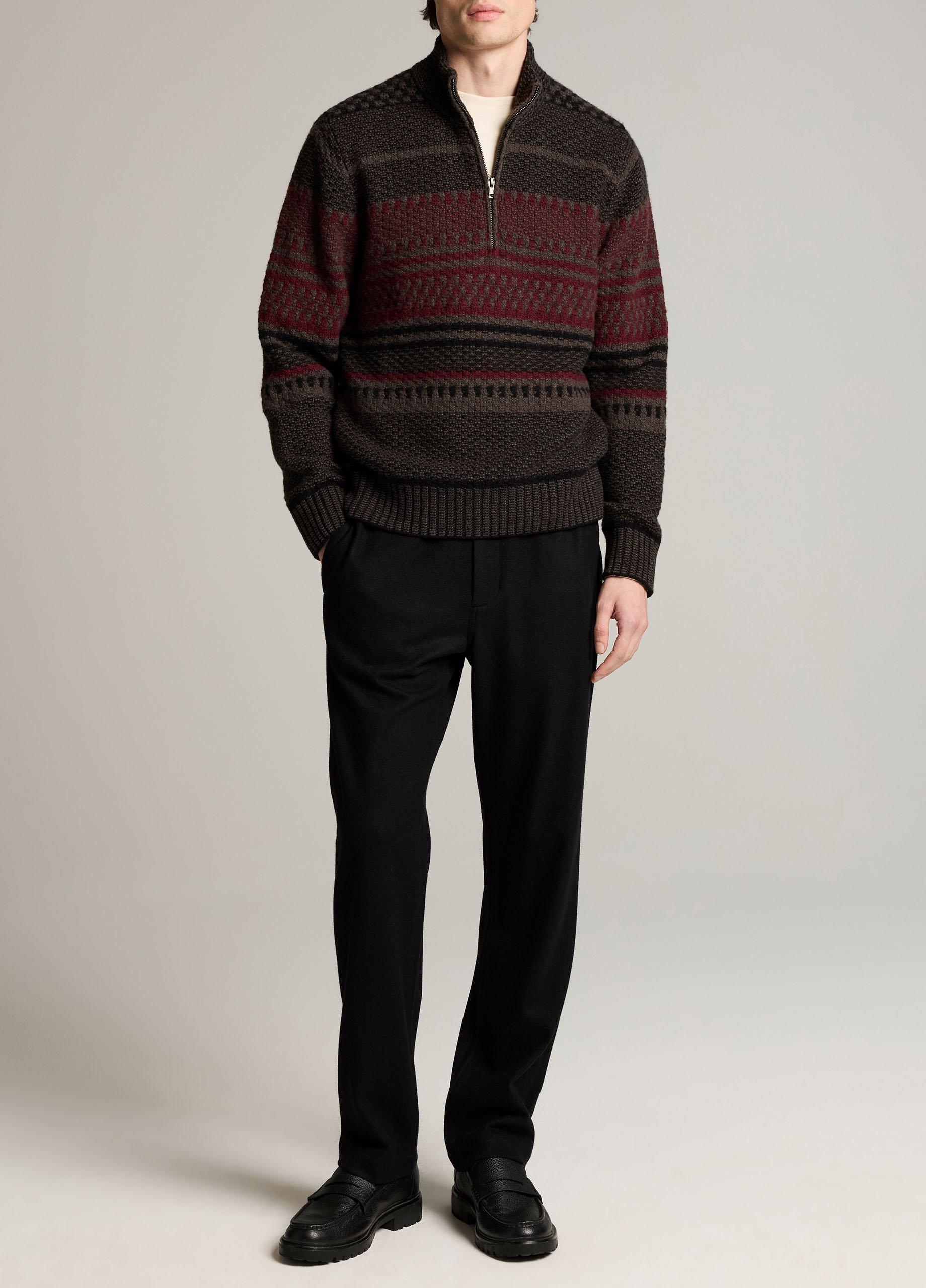 Merino Wool-Blend Variegated Jacquard Quarter-Zip Sweater image number 3