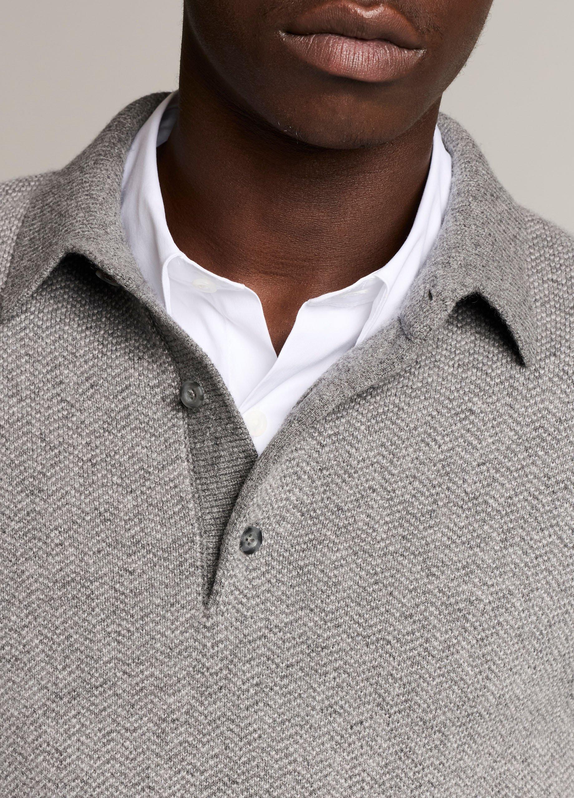Double-Knit Herringbone Wool-Cashmere Polo Sweater image number 1