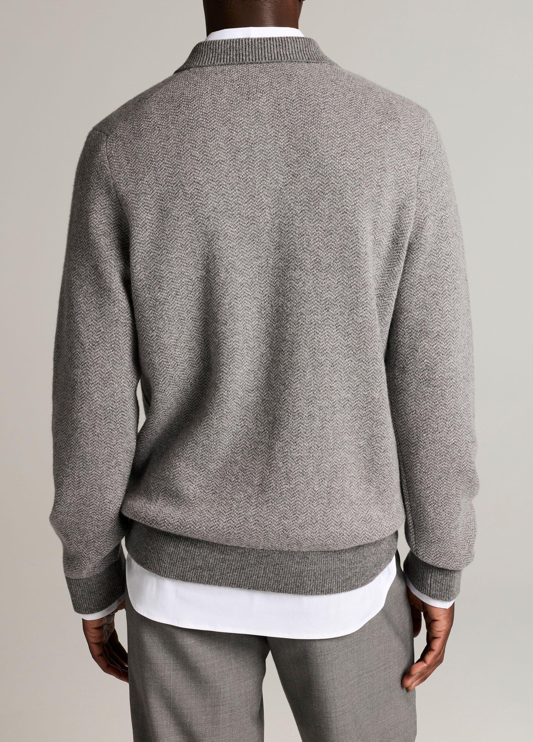 Double-Knit Herringbone Wool-Cashmere Polo Sweater image number 2