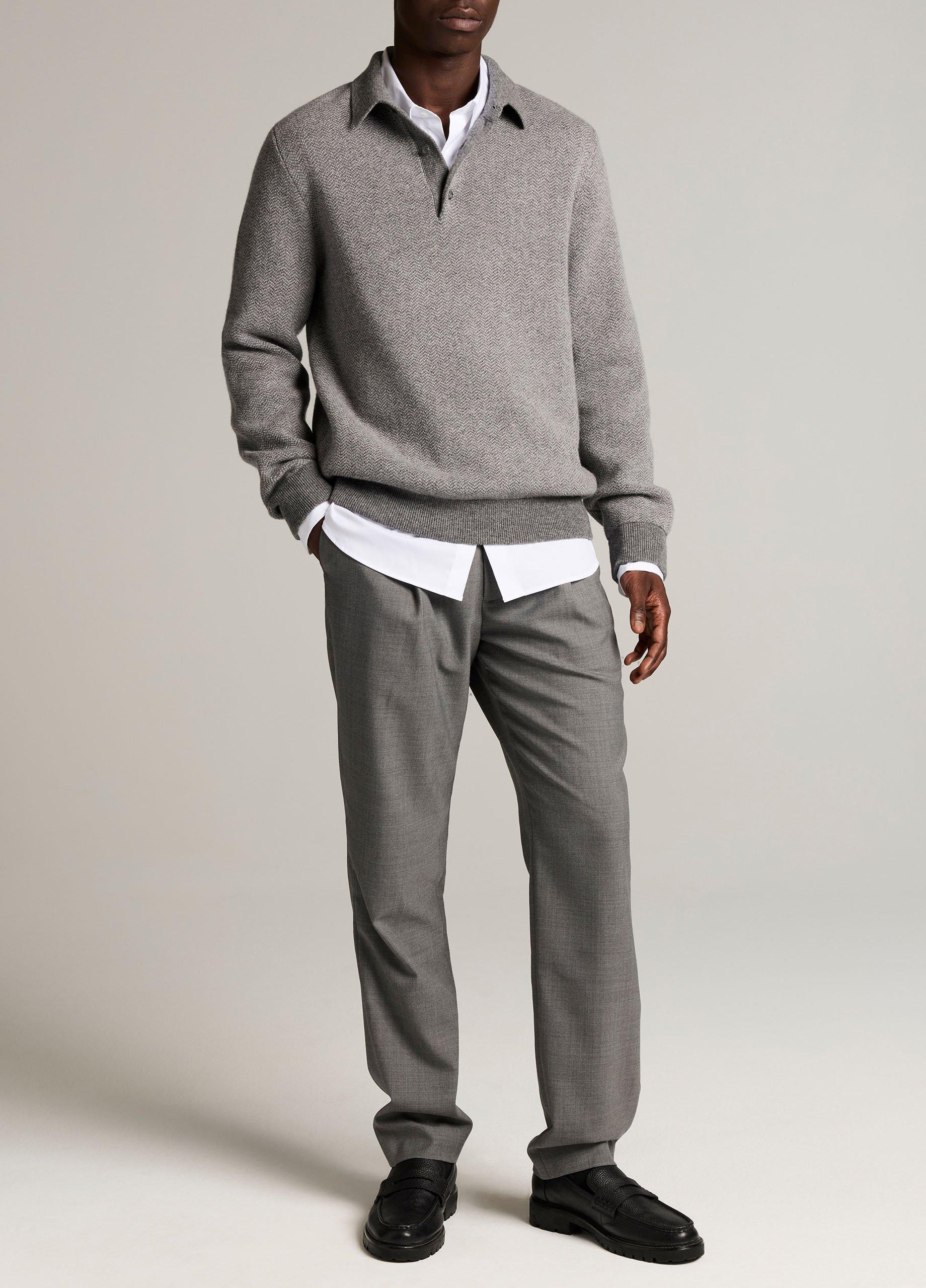 Double-Knit Herringbone Wool-Cashmere Polo Sweater image number 3