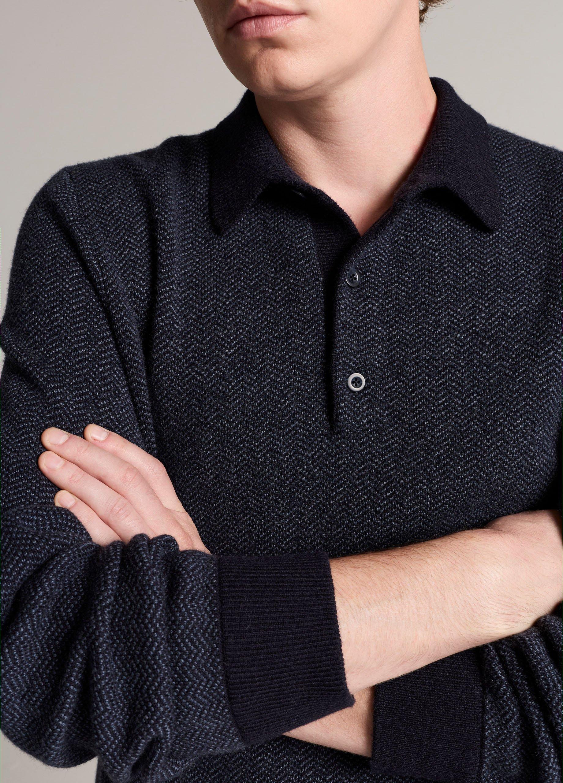 Double-Knit Herringbone Wool-Cashmere Polo Sweater image number 1