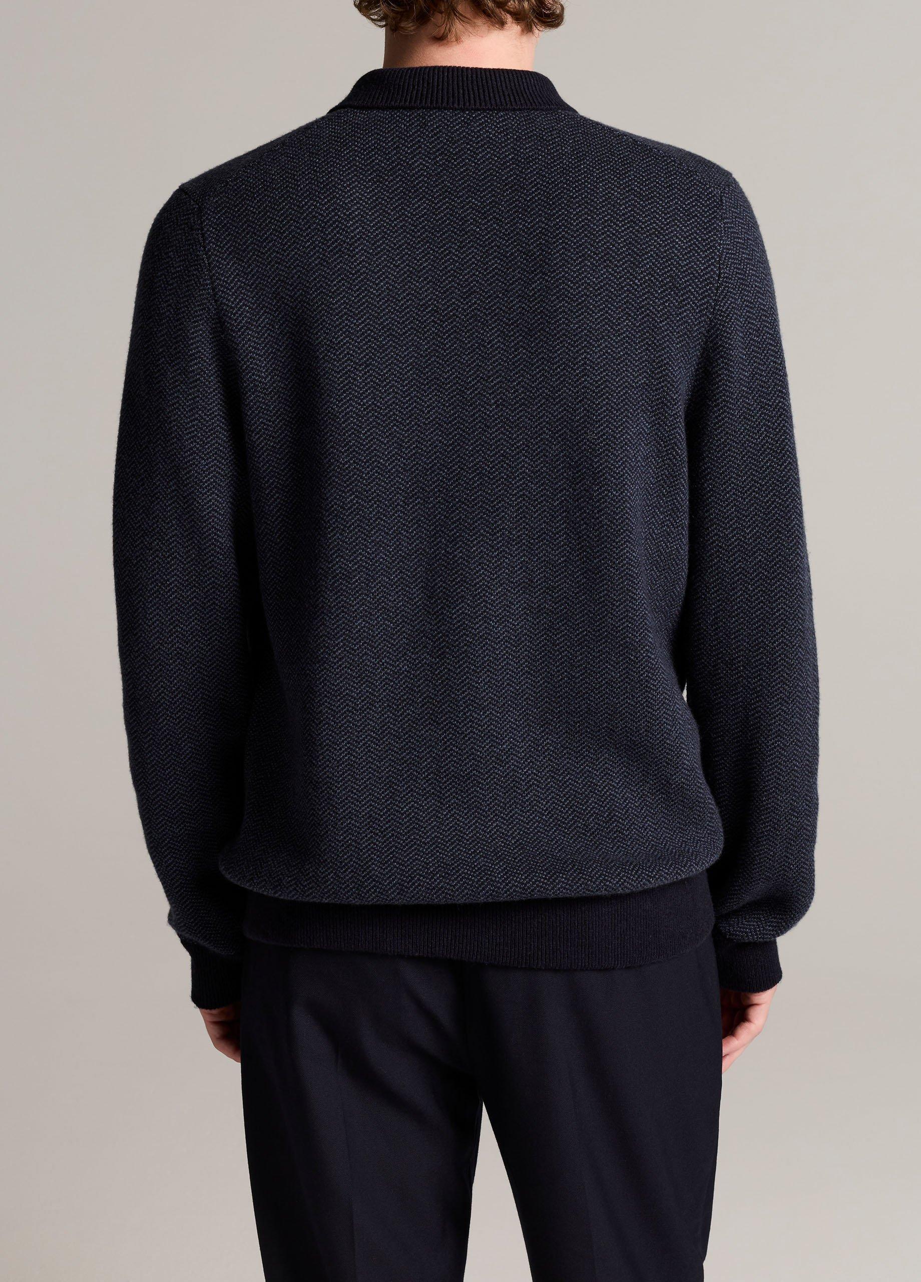 Double-Knit Herringbone Wool-Cashmere Polo Sweater image number 2