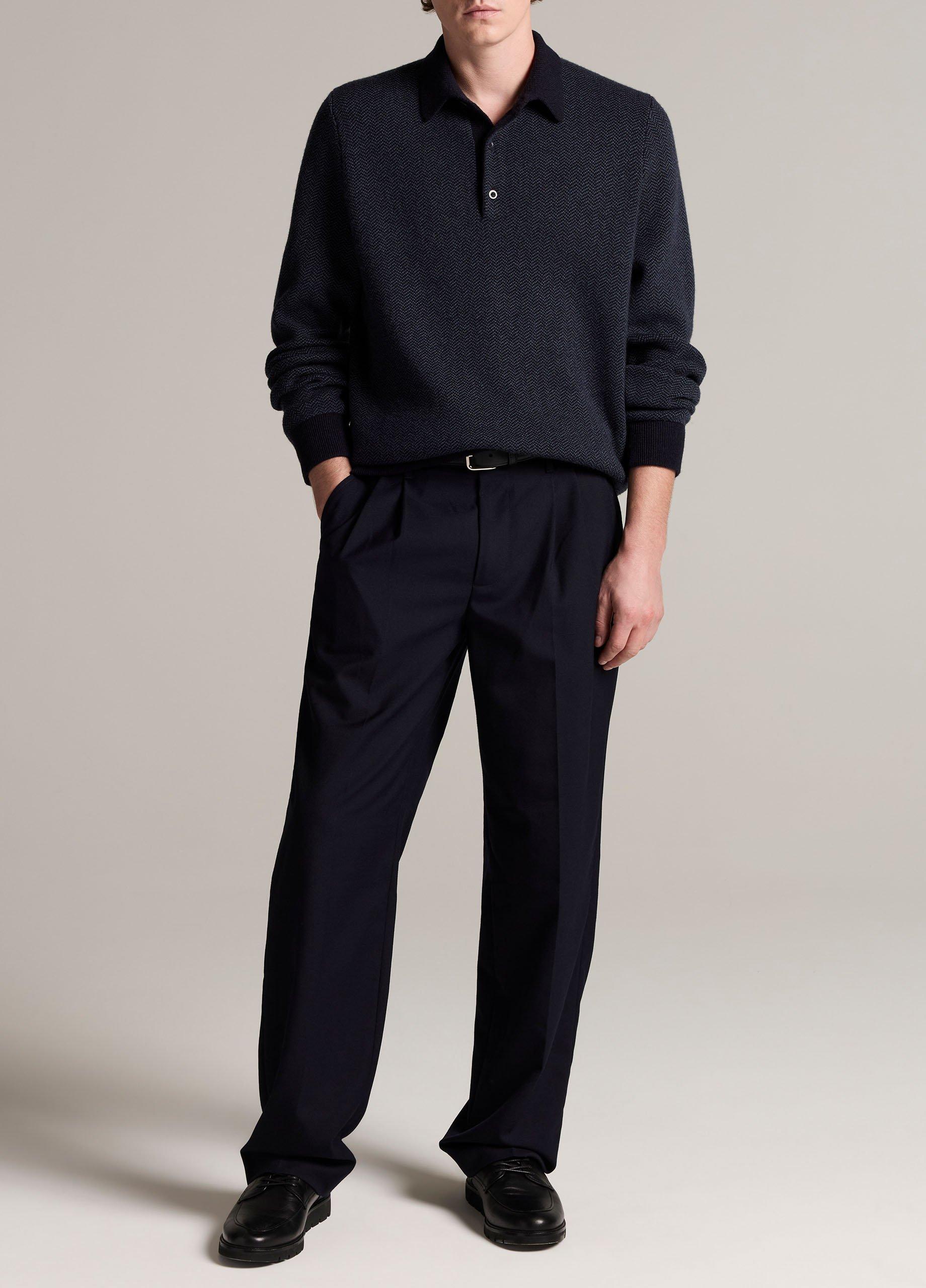 Double-Knit Herringbone Wool-Cashmere Polo Sweater image number 3