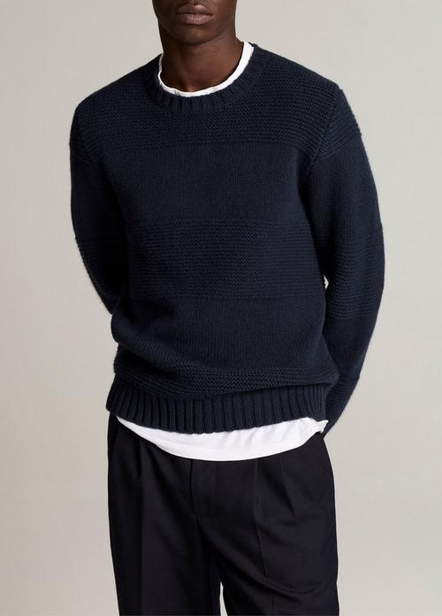 Garter-Stitched Rugby Stripe Wool Sweater