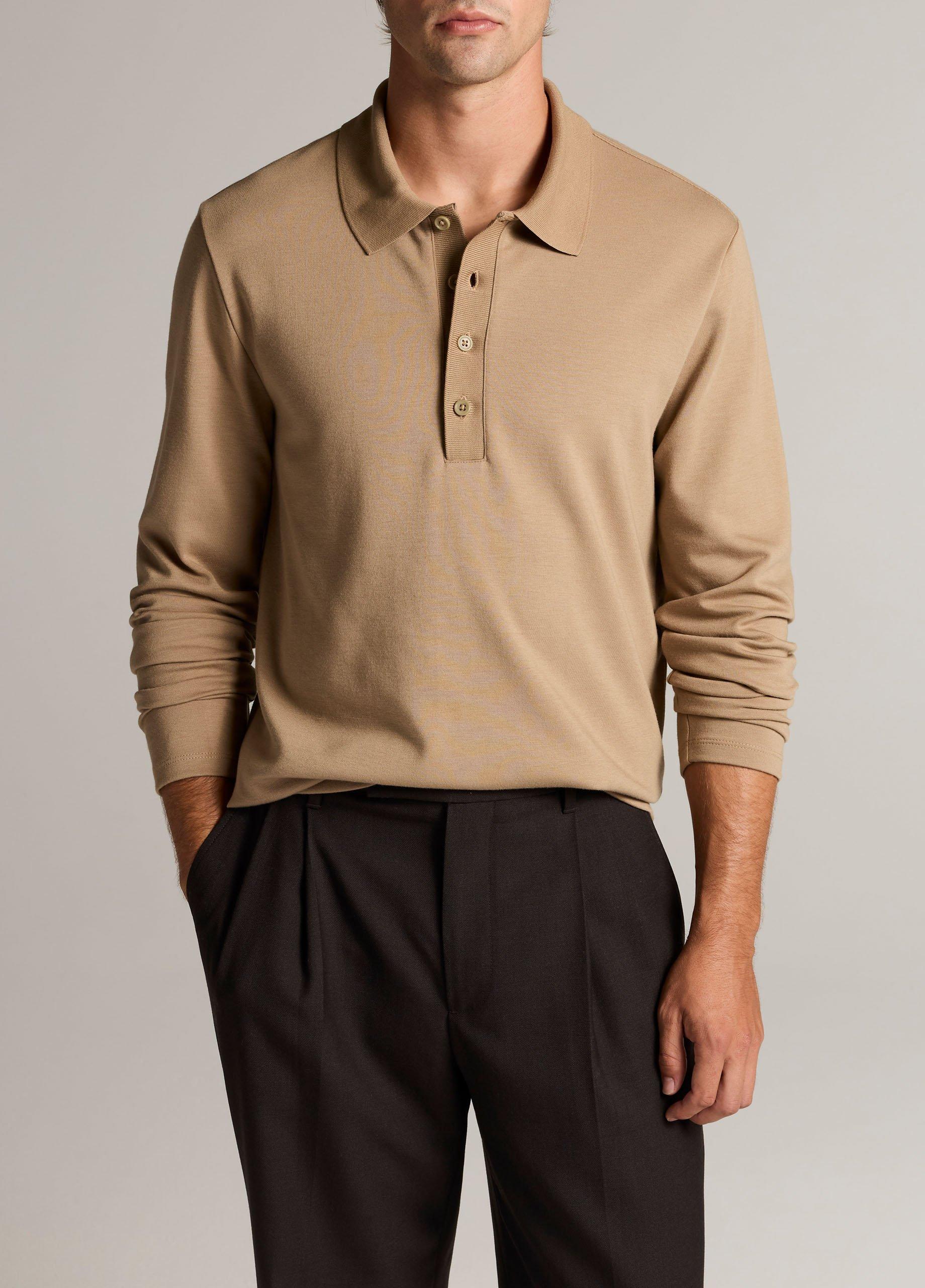Pima Cotton-Blend Milano Long-Sleeve Polo Shirt image number 0