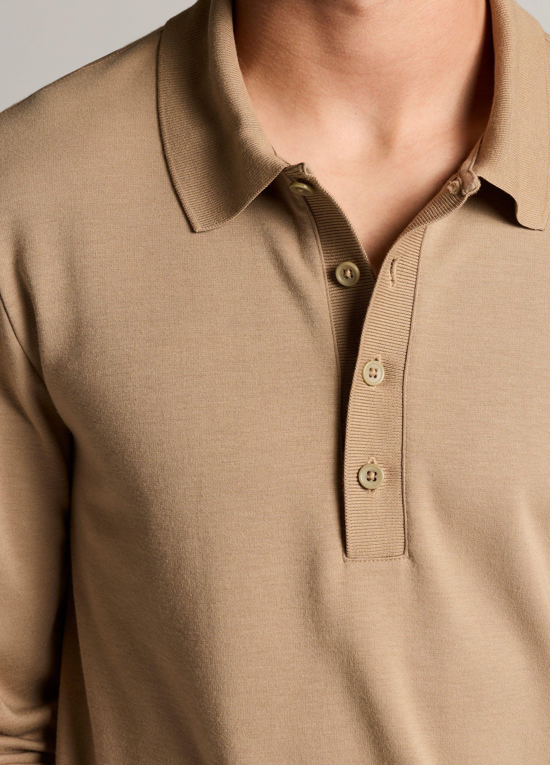 Pima Cotton-Blend Milano Long-Sleeve Polo Shirt image number 1