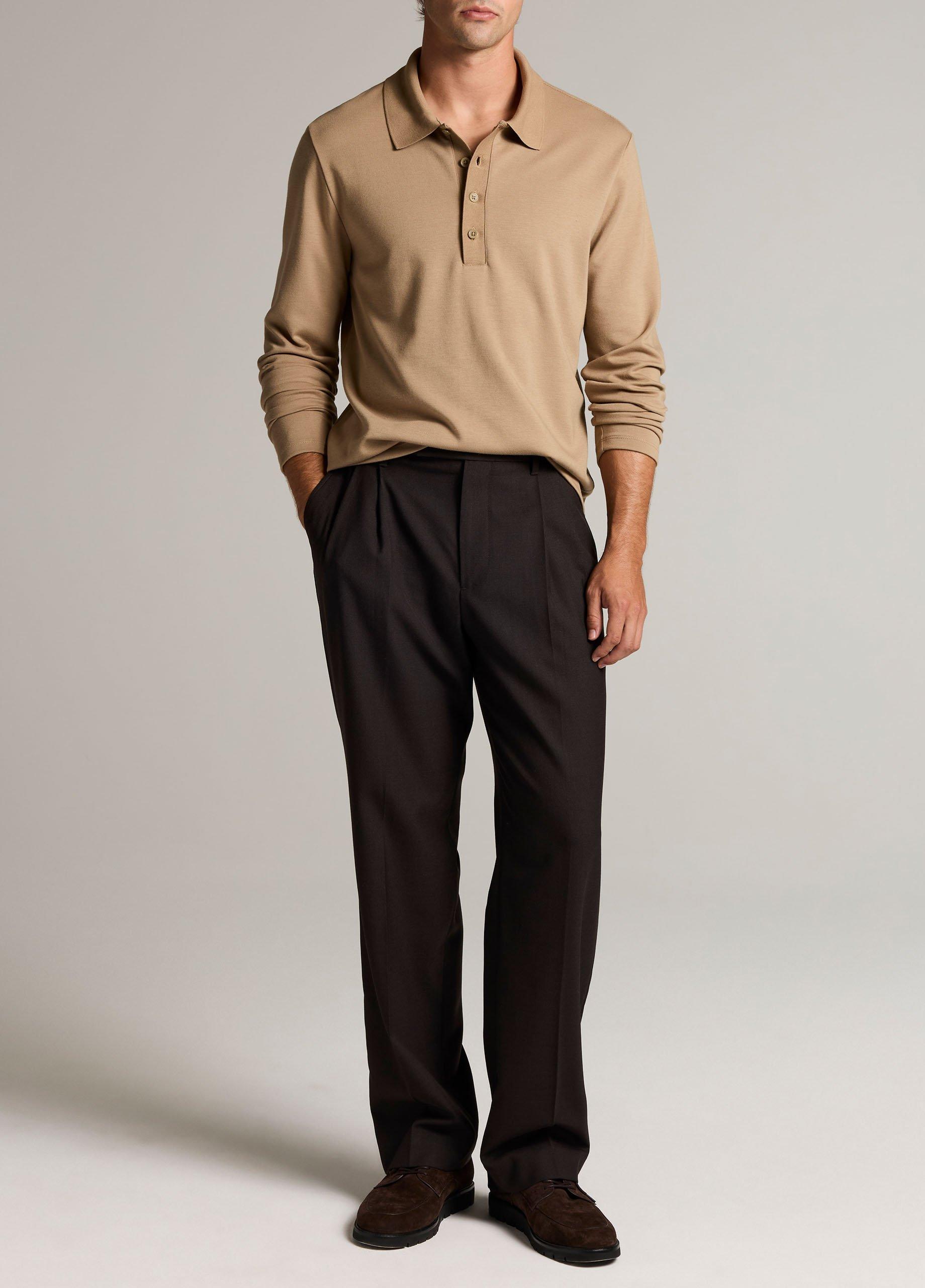 Pima Cotton-Blend Milano Long-Sleeve Polo Shirt image number 3