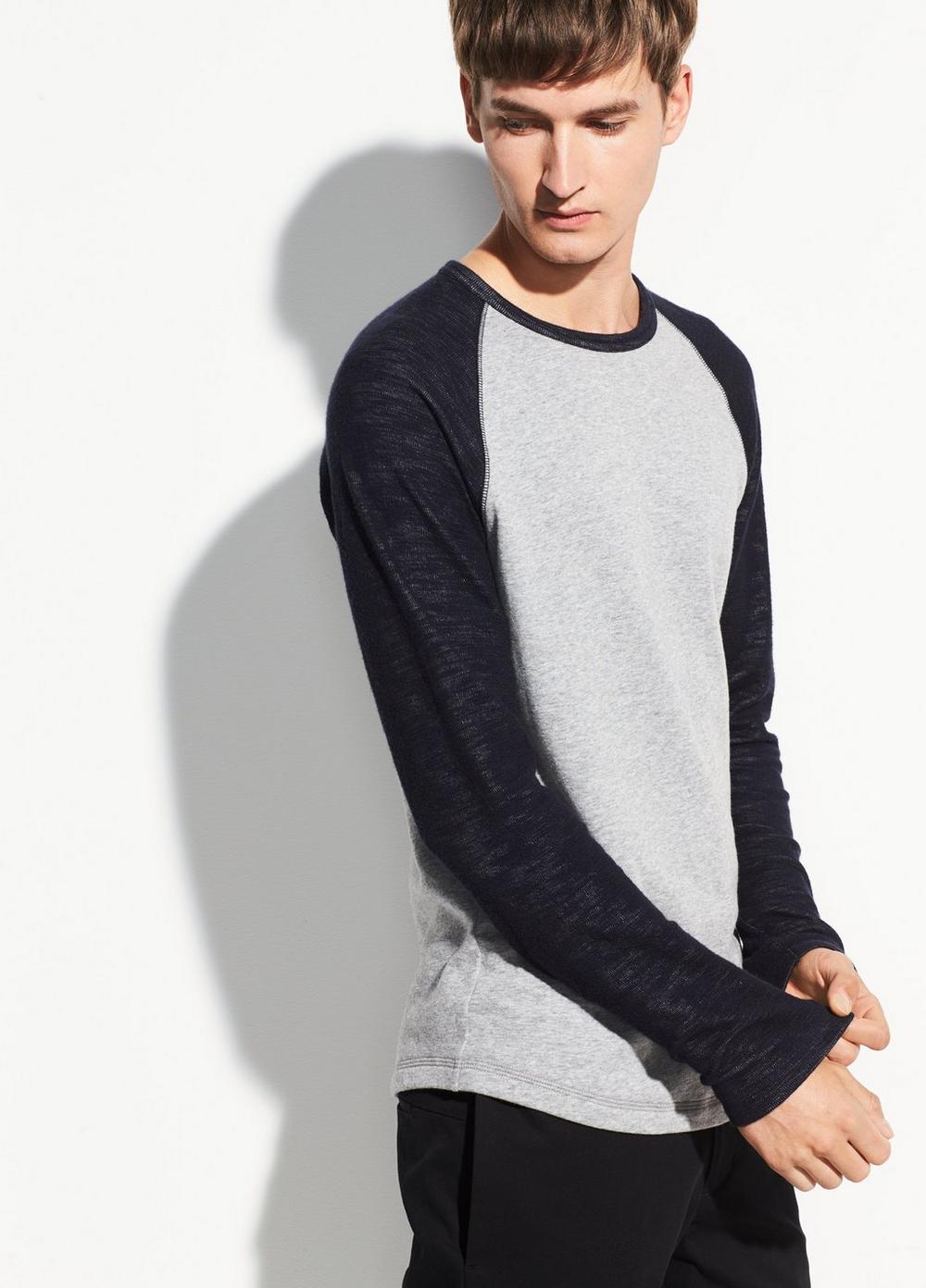 Color Block Double Knit Long Sleeve Crew