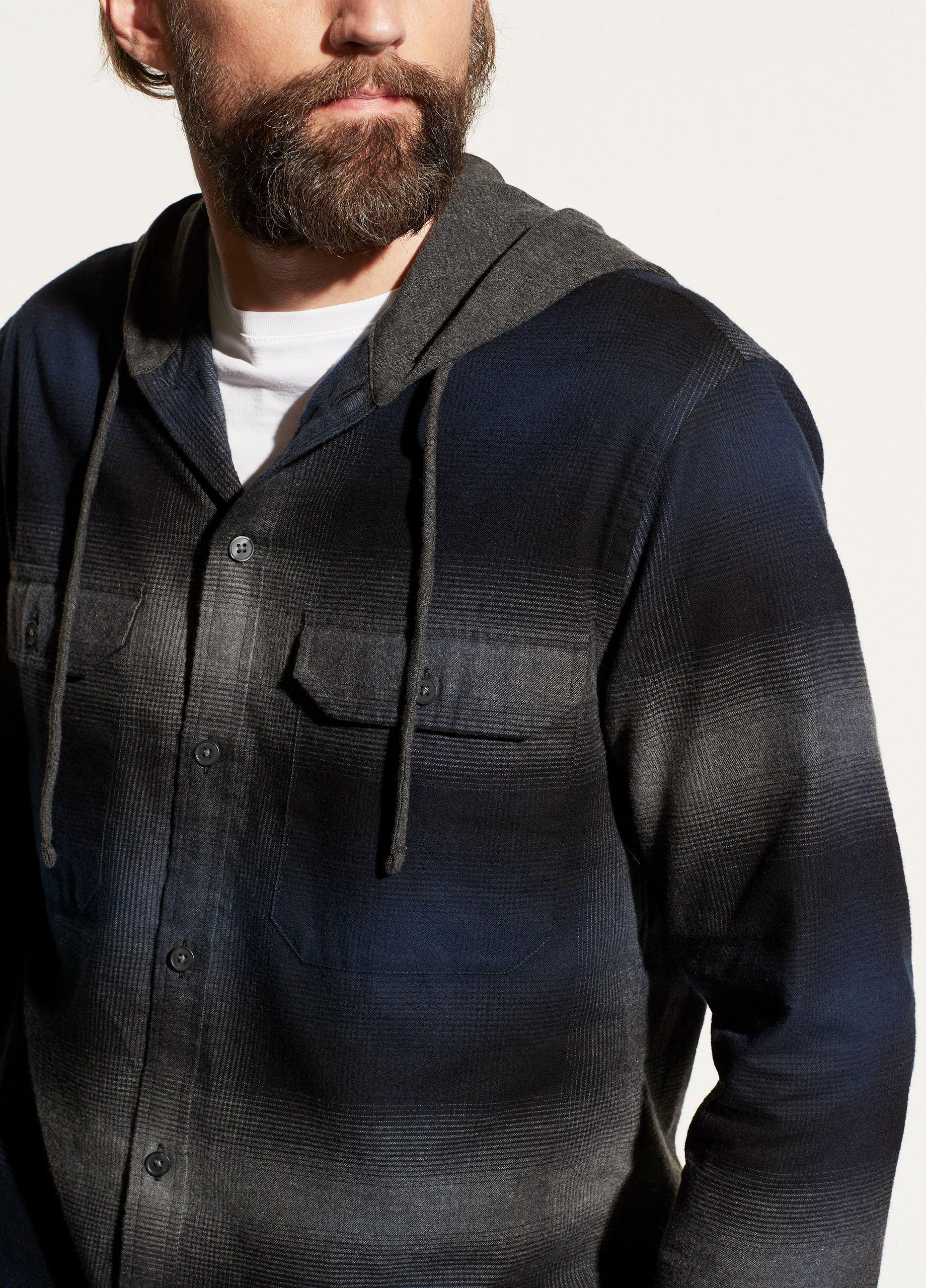 Ombre Plaid Hooded Overshirt in Vince Products Men | Vince