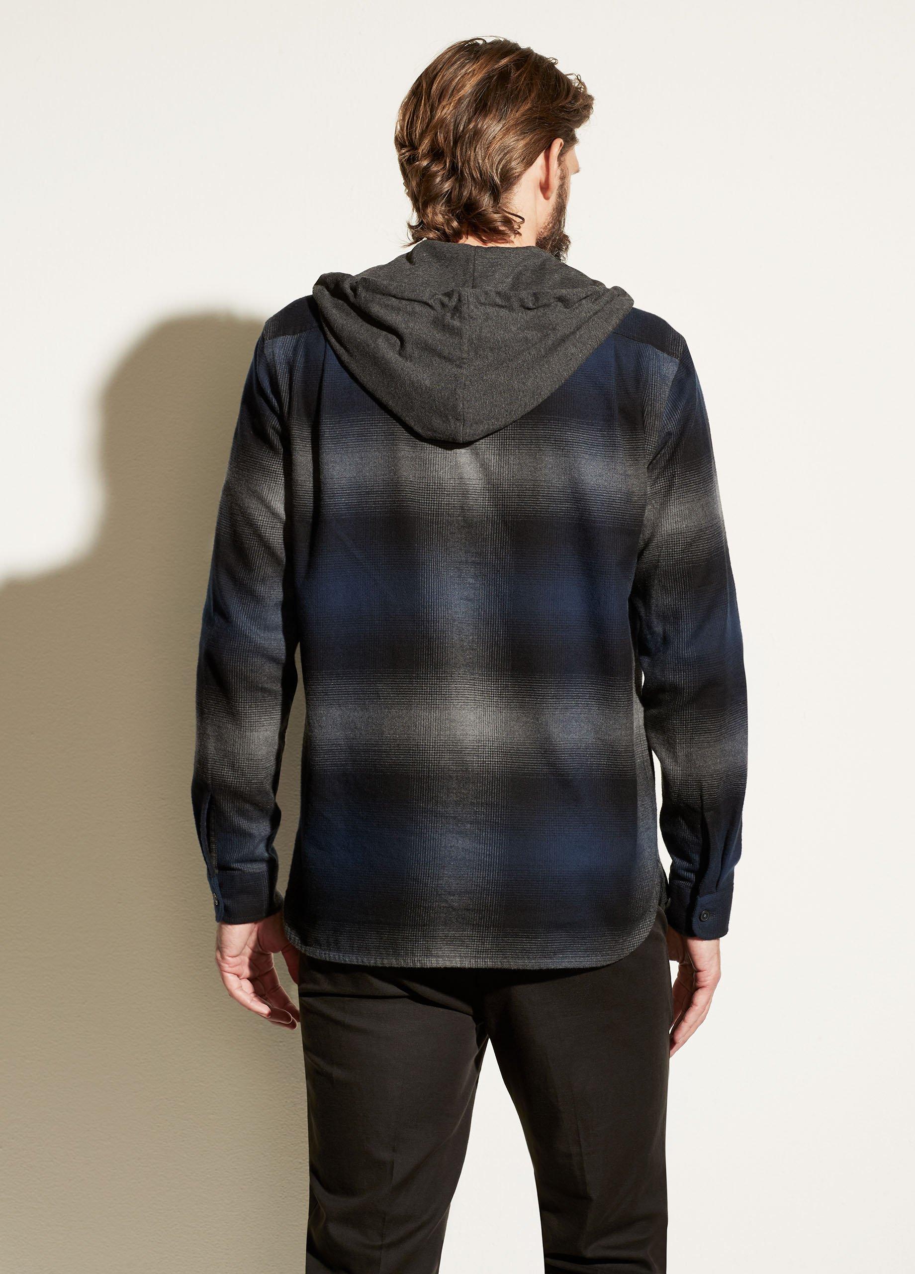 Ombre Plaid Hooded Overshirt in Vince Products Men | Vince