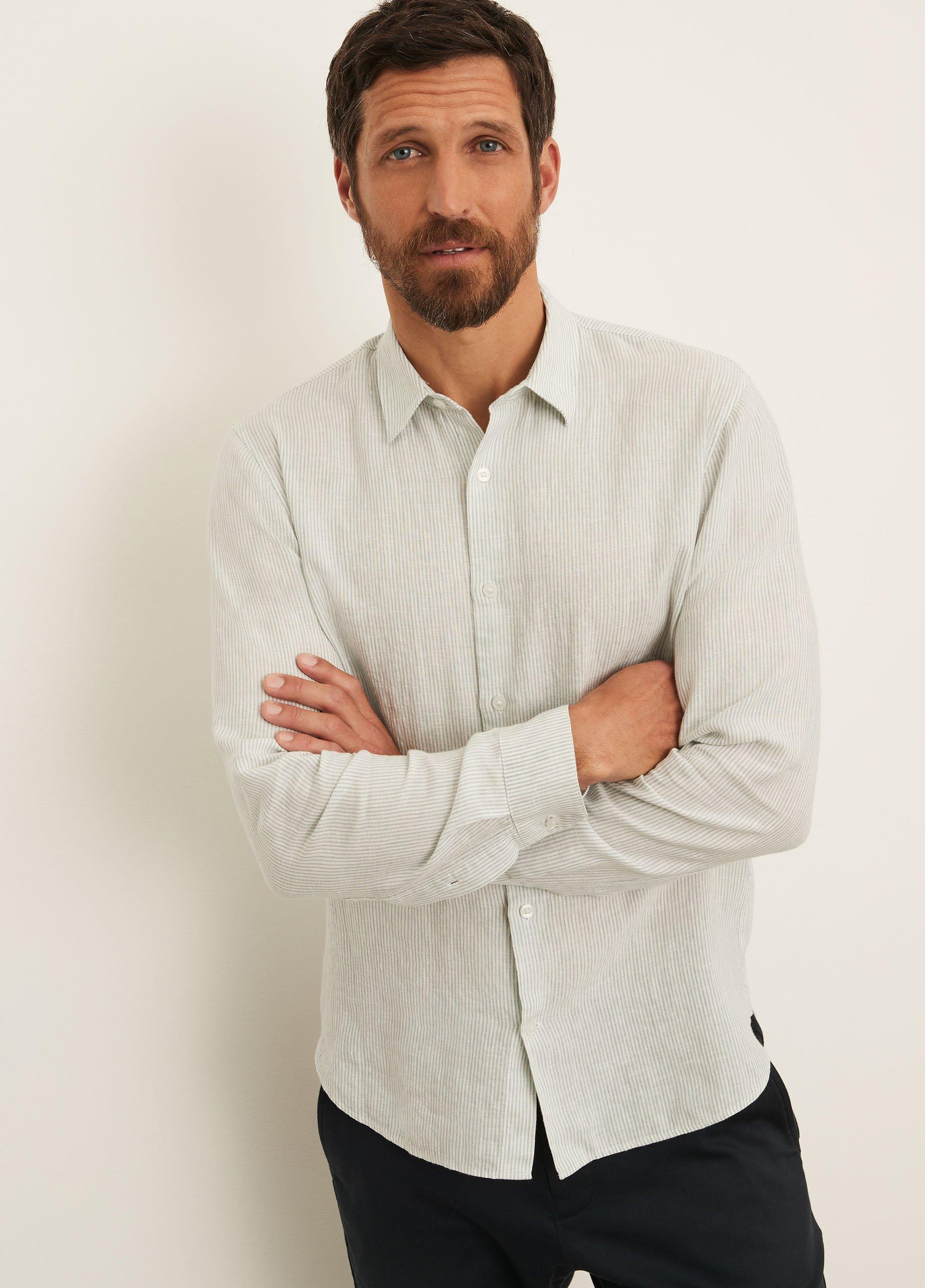 Linen Stripe Long Sleeve Button Down image number 1