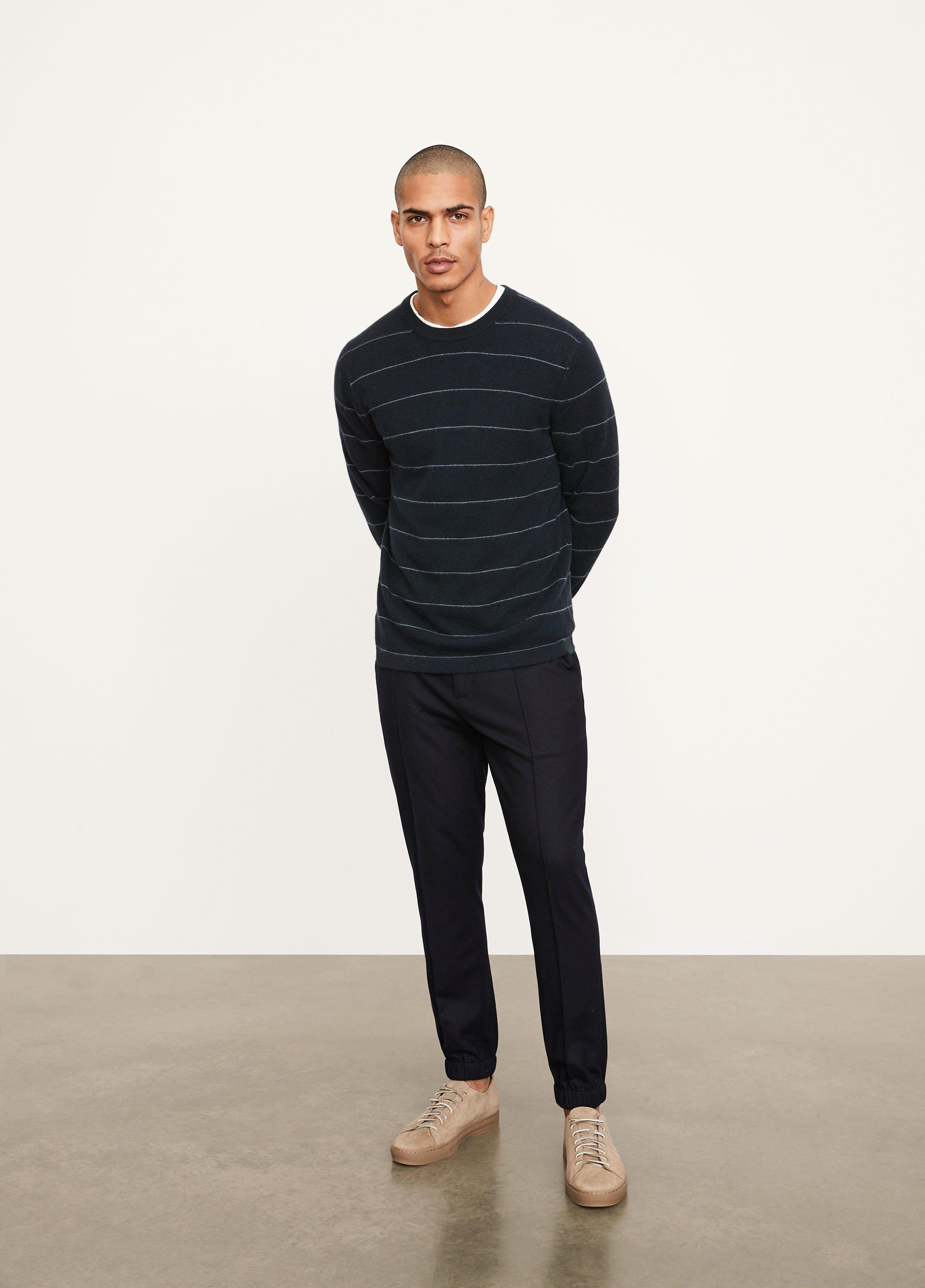 Plush Cashmere Stripe Crew Neck Sweater image number 0