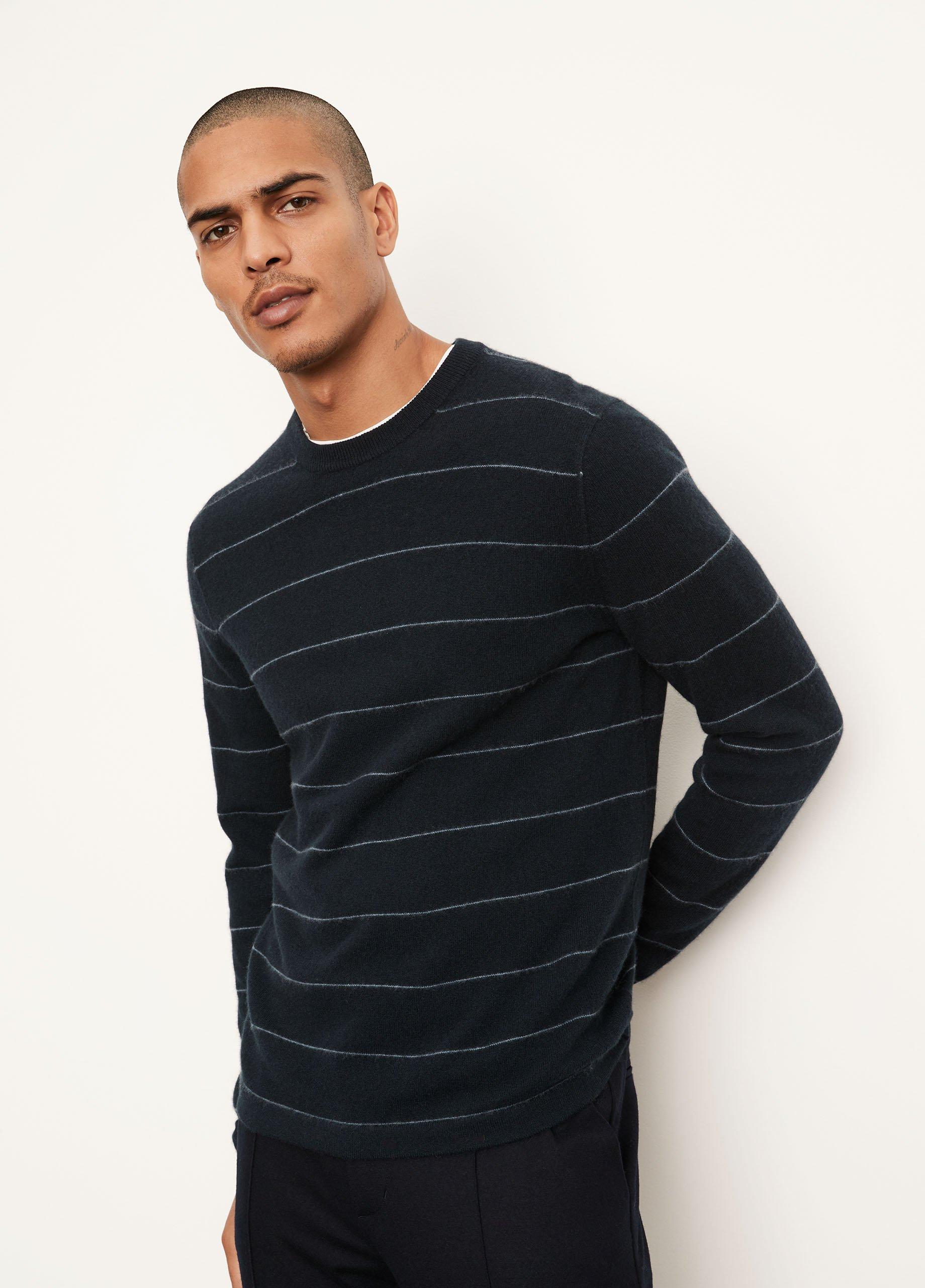 Plush Cashmere Stripe Crew Neck Sweater image number 1