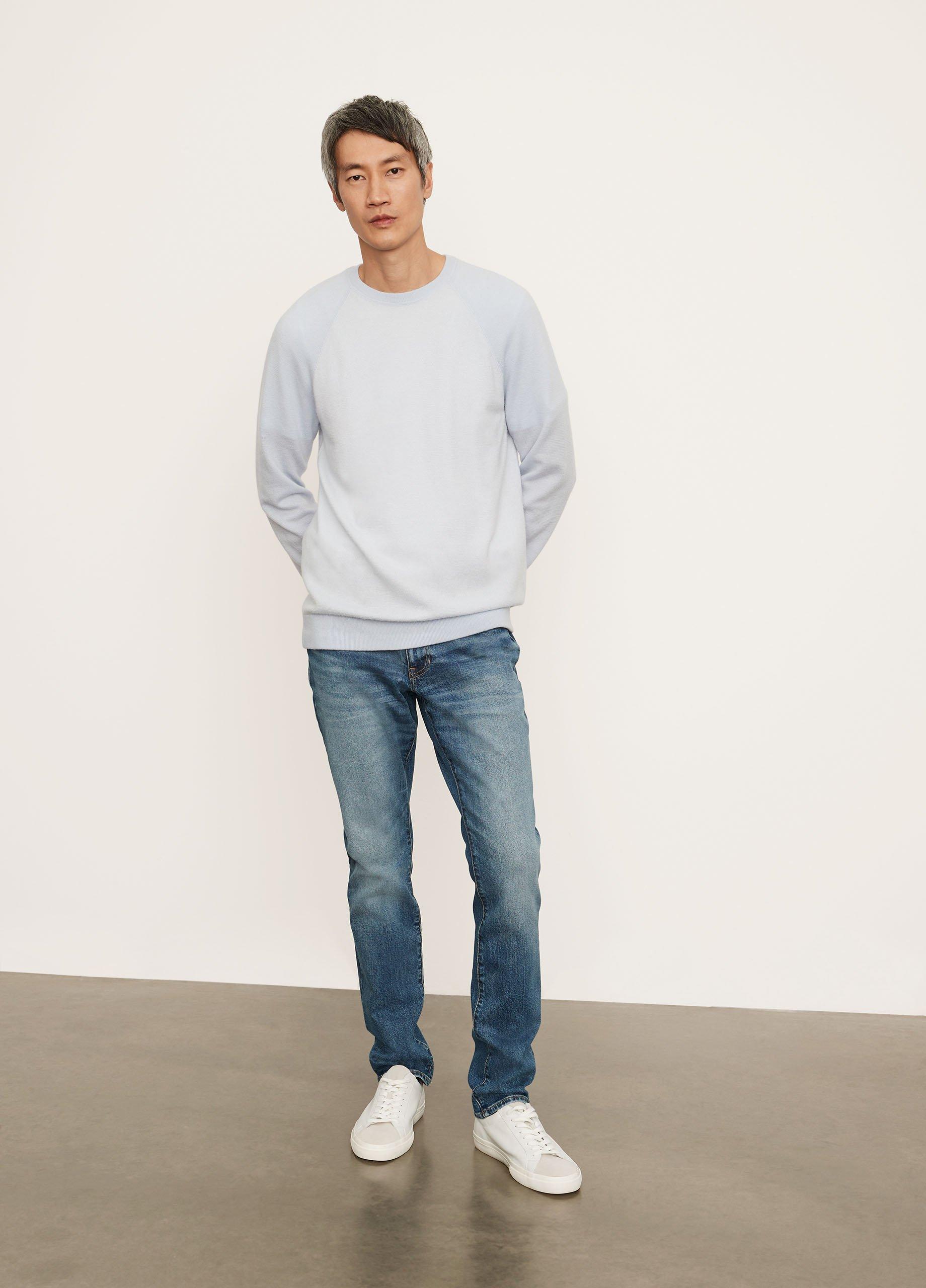 Birdseye Baseball Long Sleeve Crewneck Sweater in Vince