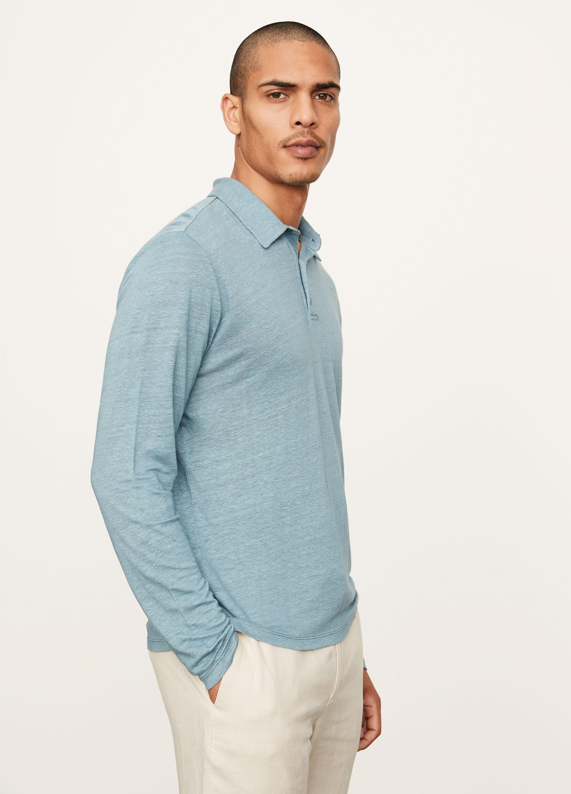 Linen Long Sleeve Polo in Vince Products Men | Vince