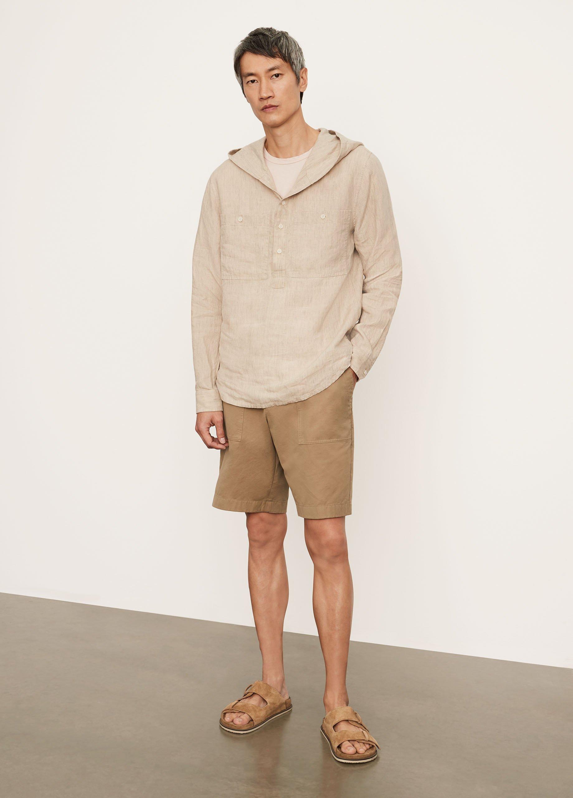 Linen Stripe Hooded Long Sleeve Popover image number 0