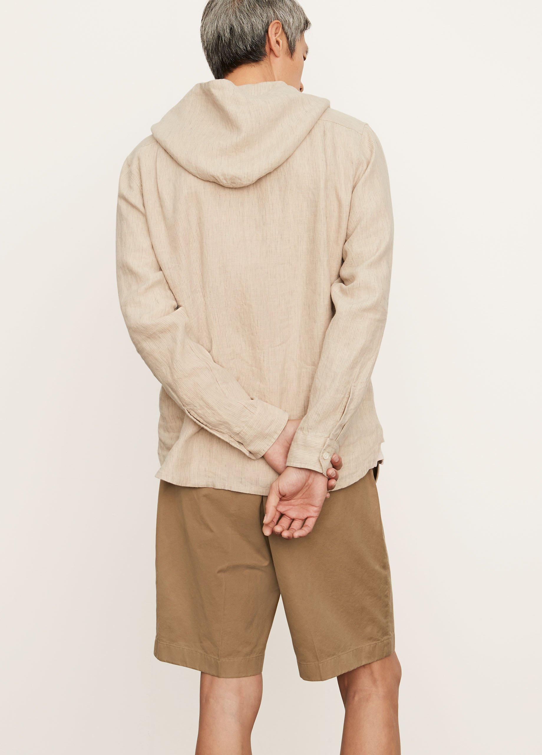 Linen Stripe Hooded Long Sleeve Popover image number 3