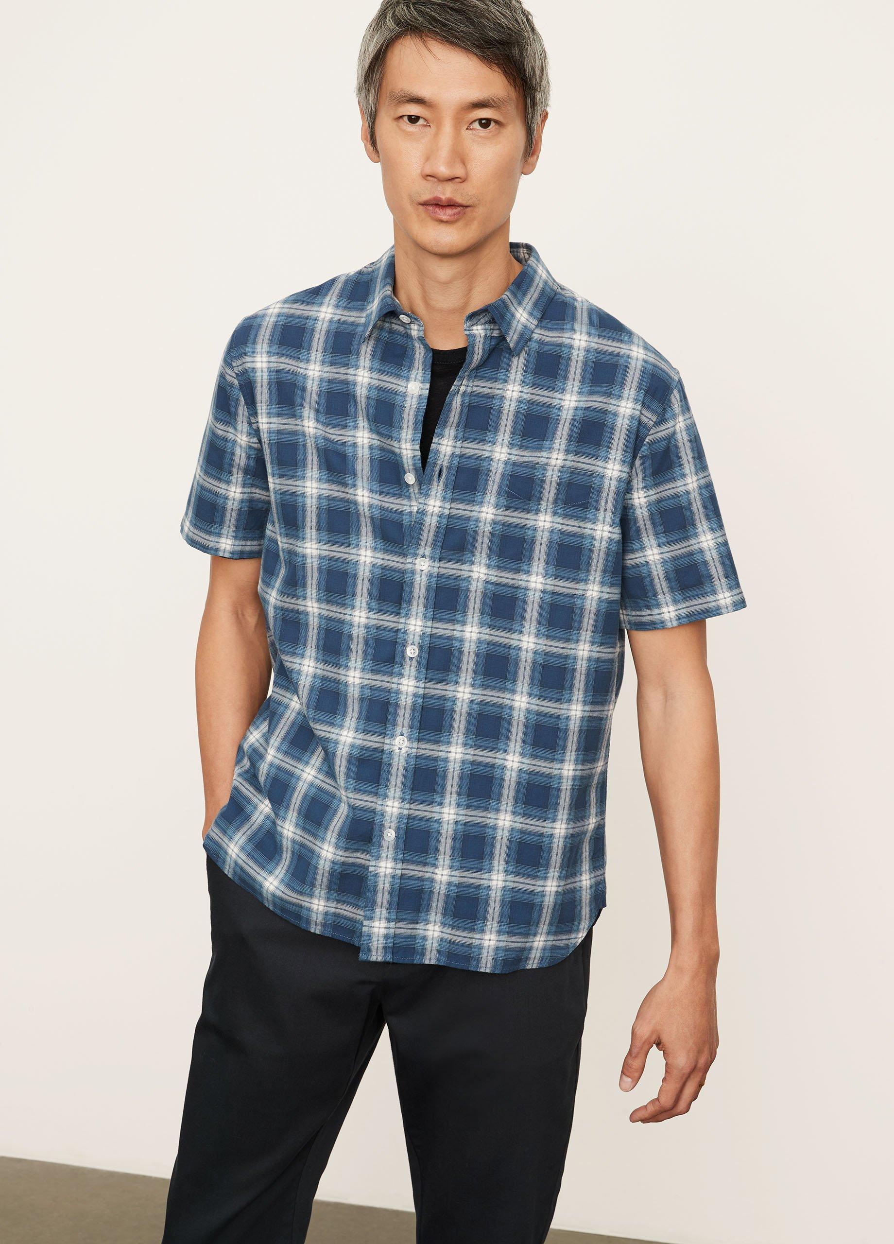 Moonlit Shadow Plaid Short Sleeve Shirt in Vince Products Men | Vince