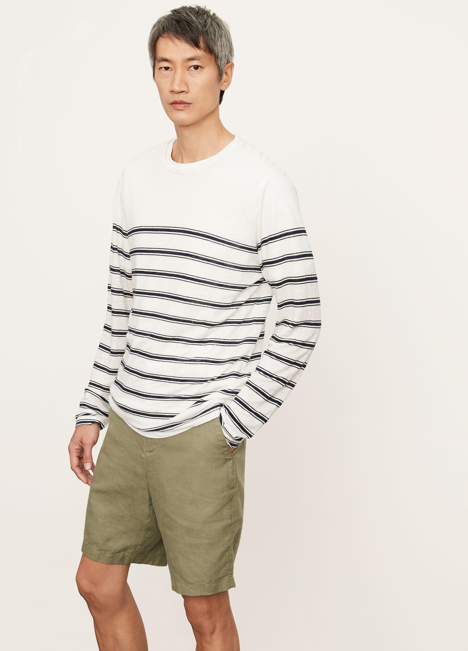 Linen Stripe Long Sleeve Crew in Vince Products Men | Vince