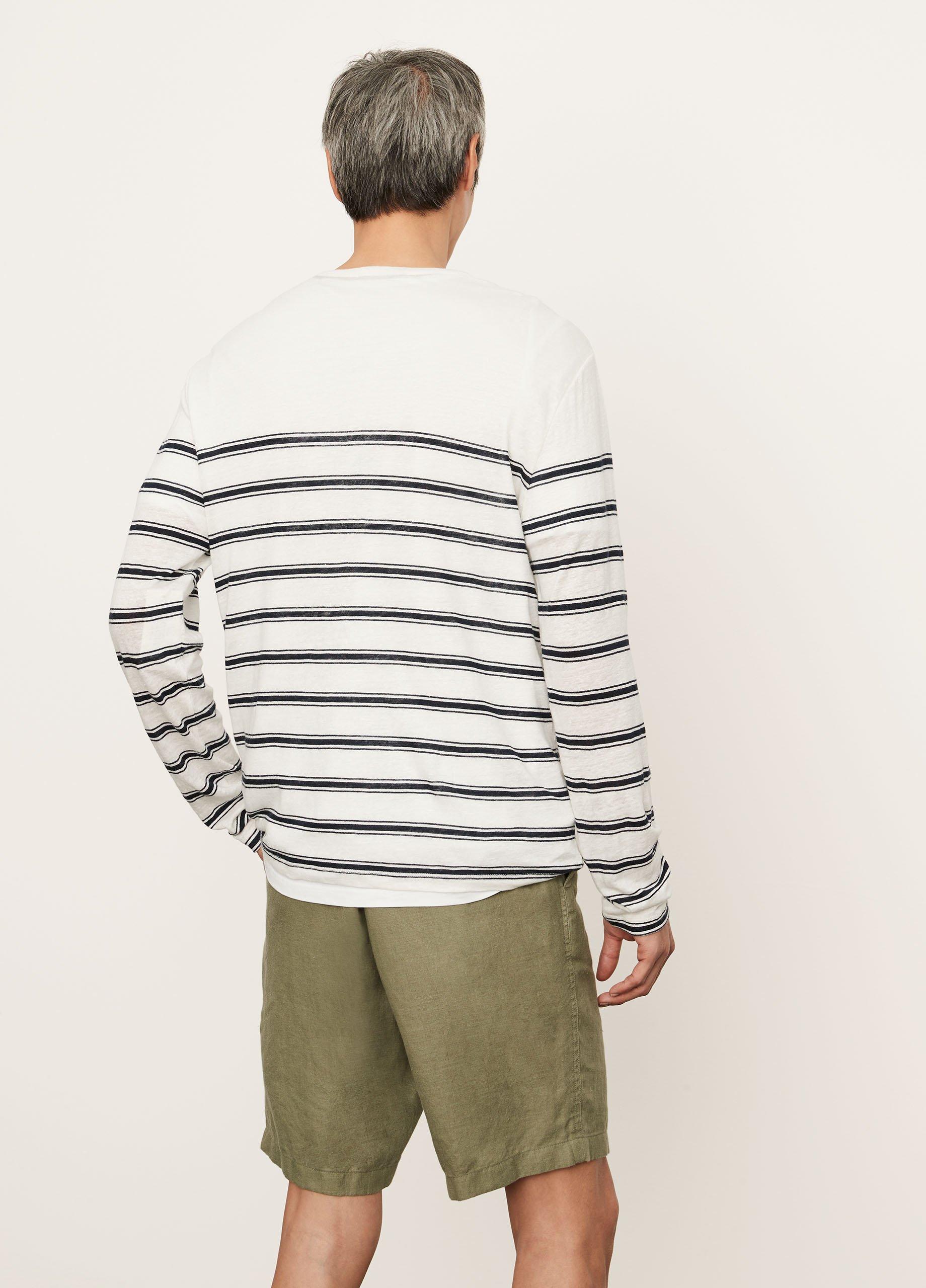 Linen Stripe Long Sleeve Crew in Vince Products Men | Vince