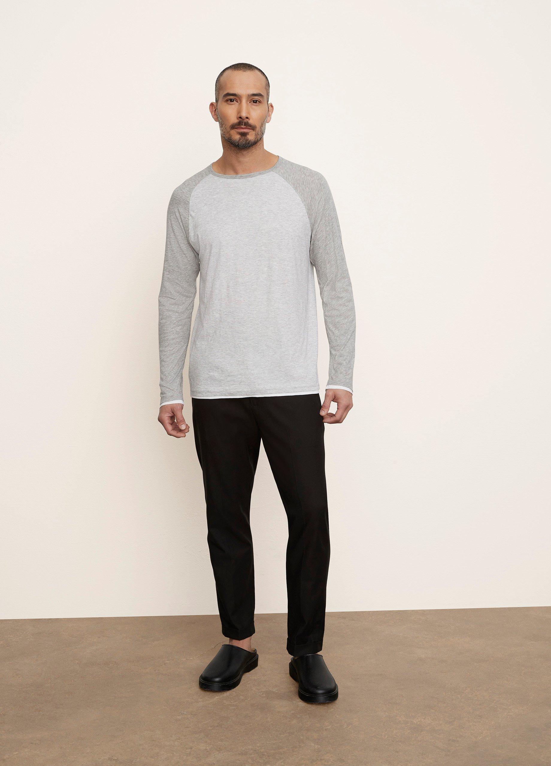 Pima Cotton Double-Layer Stripe Baseball Crew T-Shirt image number 0