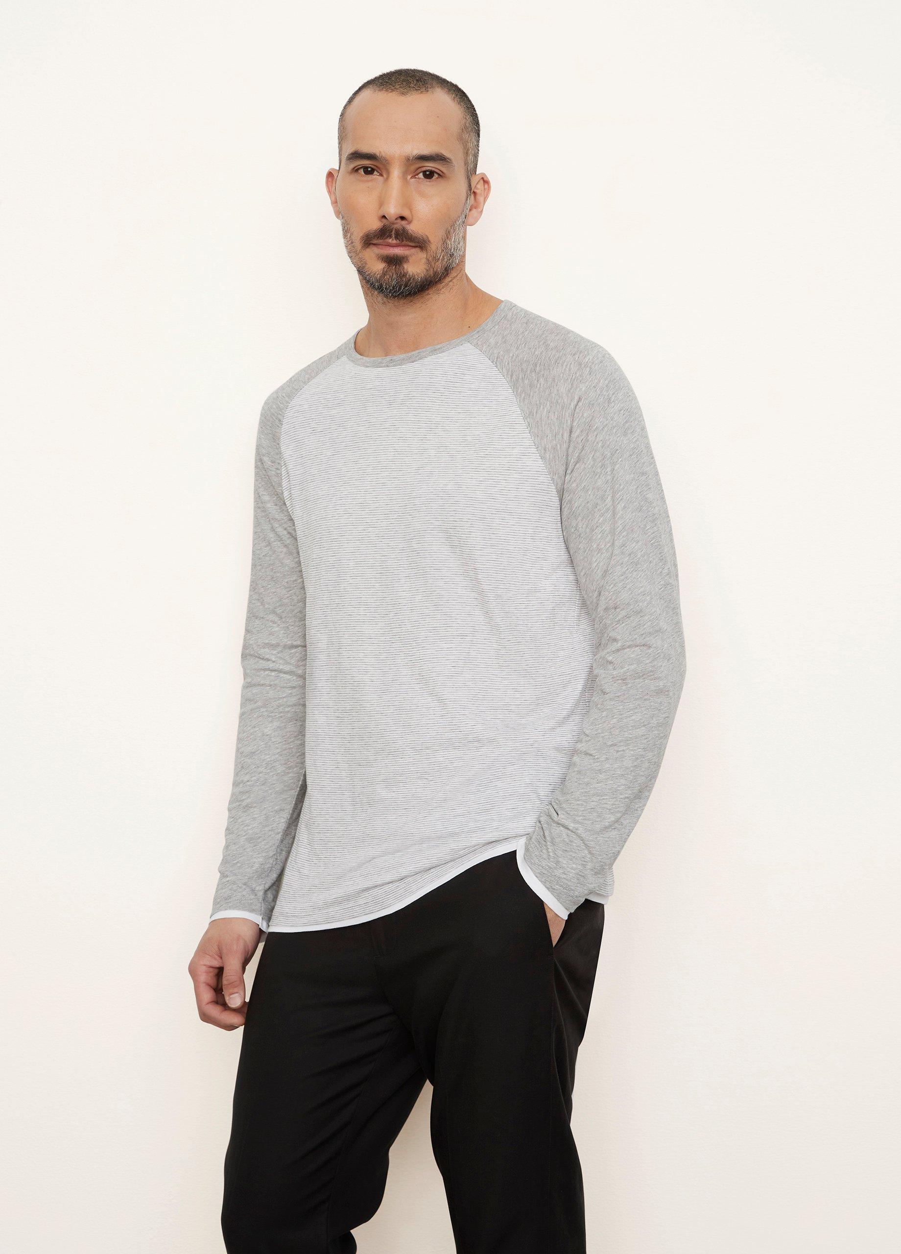 Pima Cotton Double-Layer Stripe Baseball Crew T-Shirt image number 1