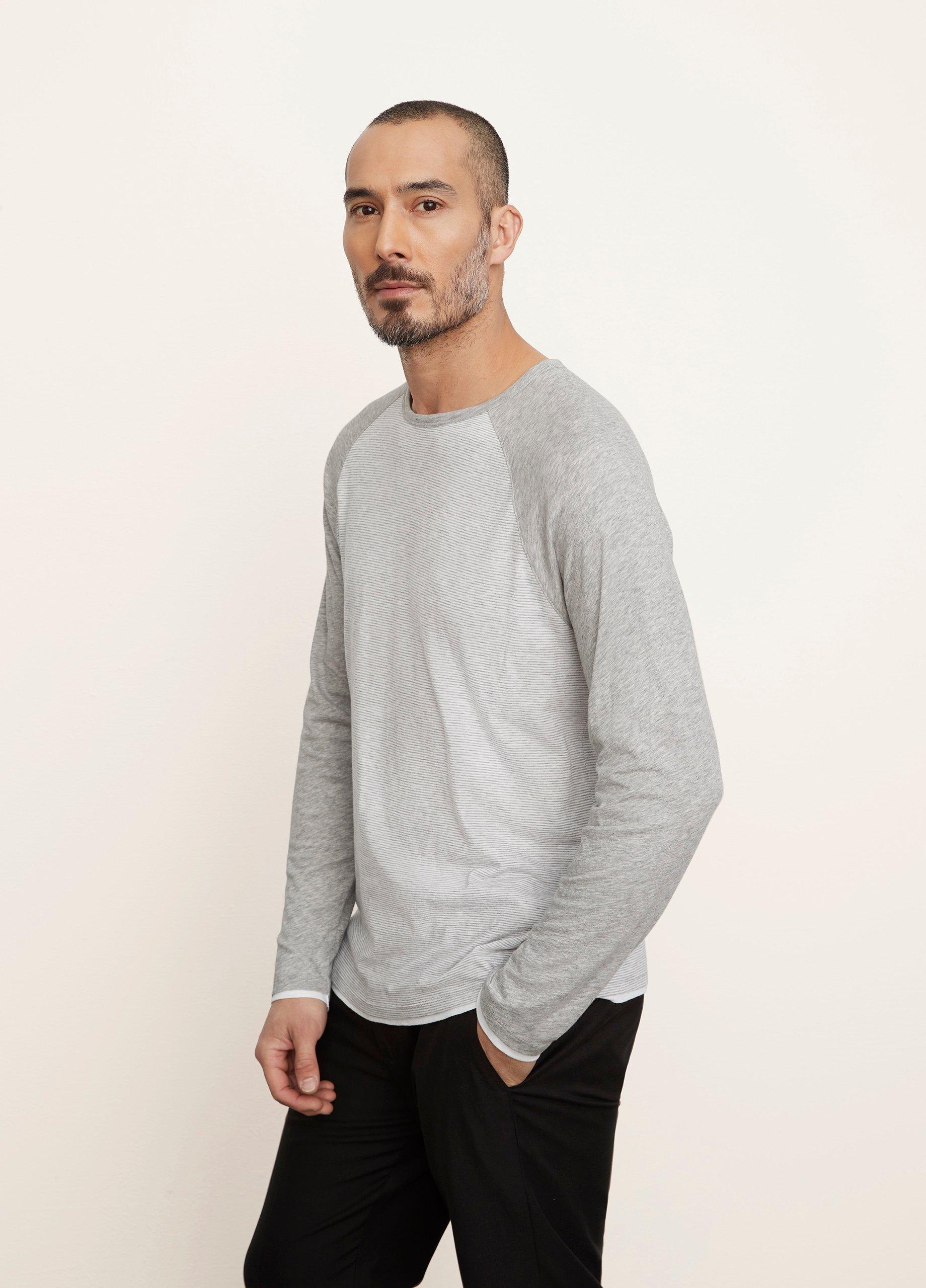 Pima Cotton Double-Layer Stripe Baseball Crew T-Shirt image number 2