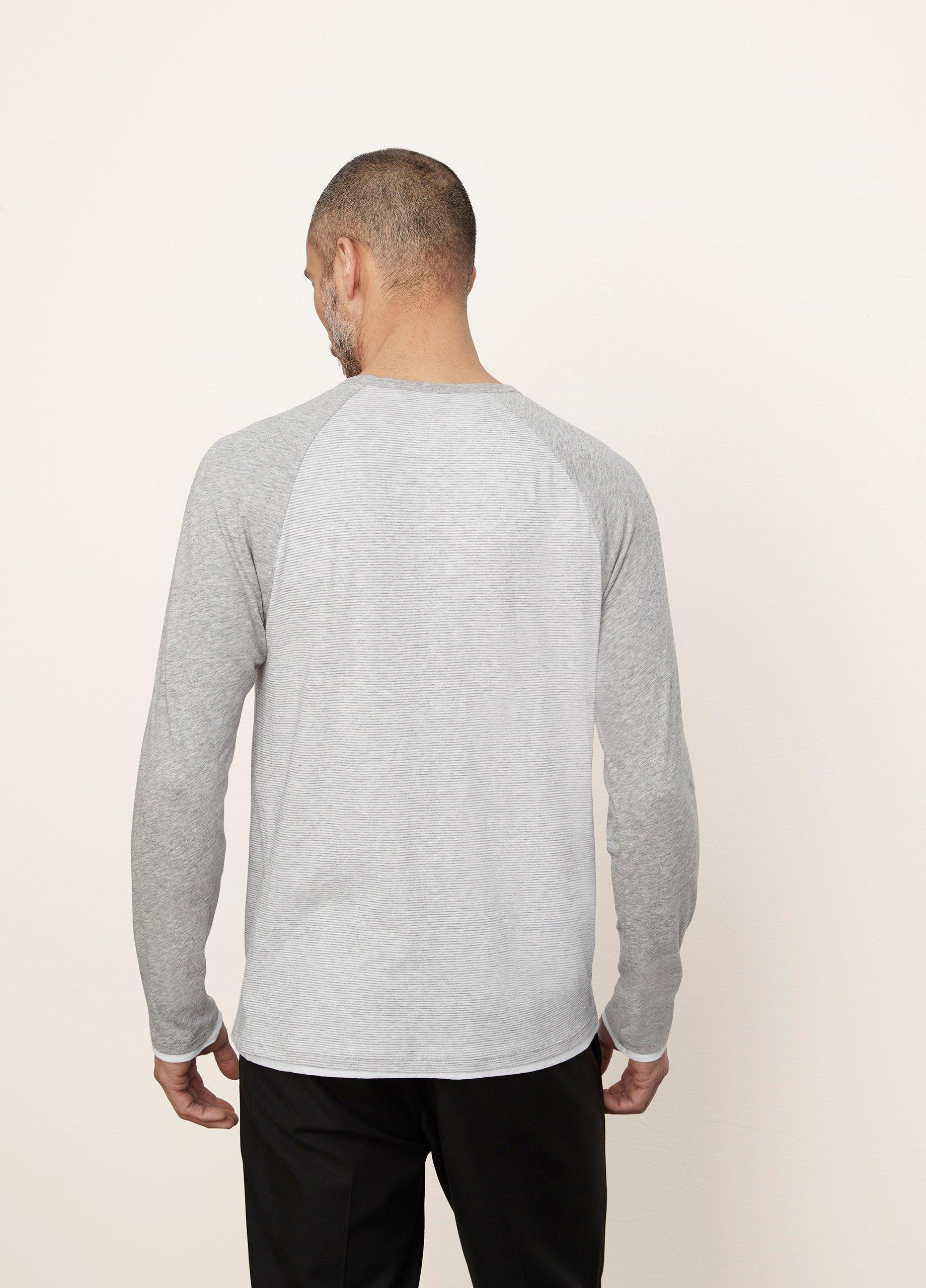 Pima Cotton Double-Layer Stripe Baseball Crew T-Shirt image number 3