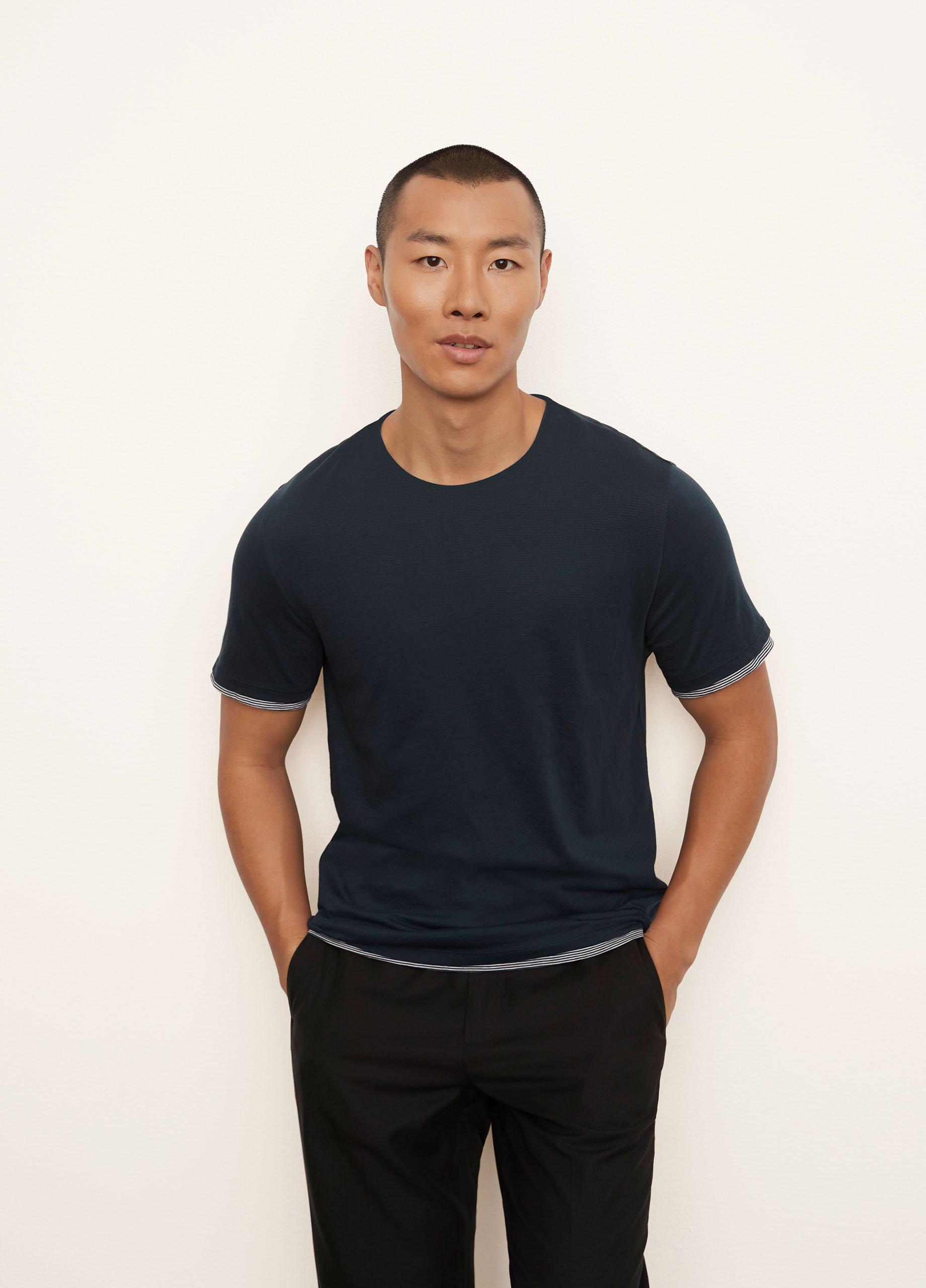 Pima Cotton Double-Layer Stripe Short Sleeve T-Shirt image number 1