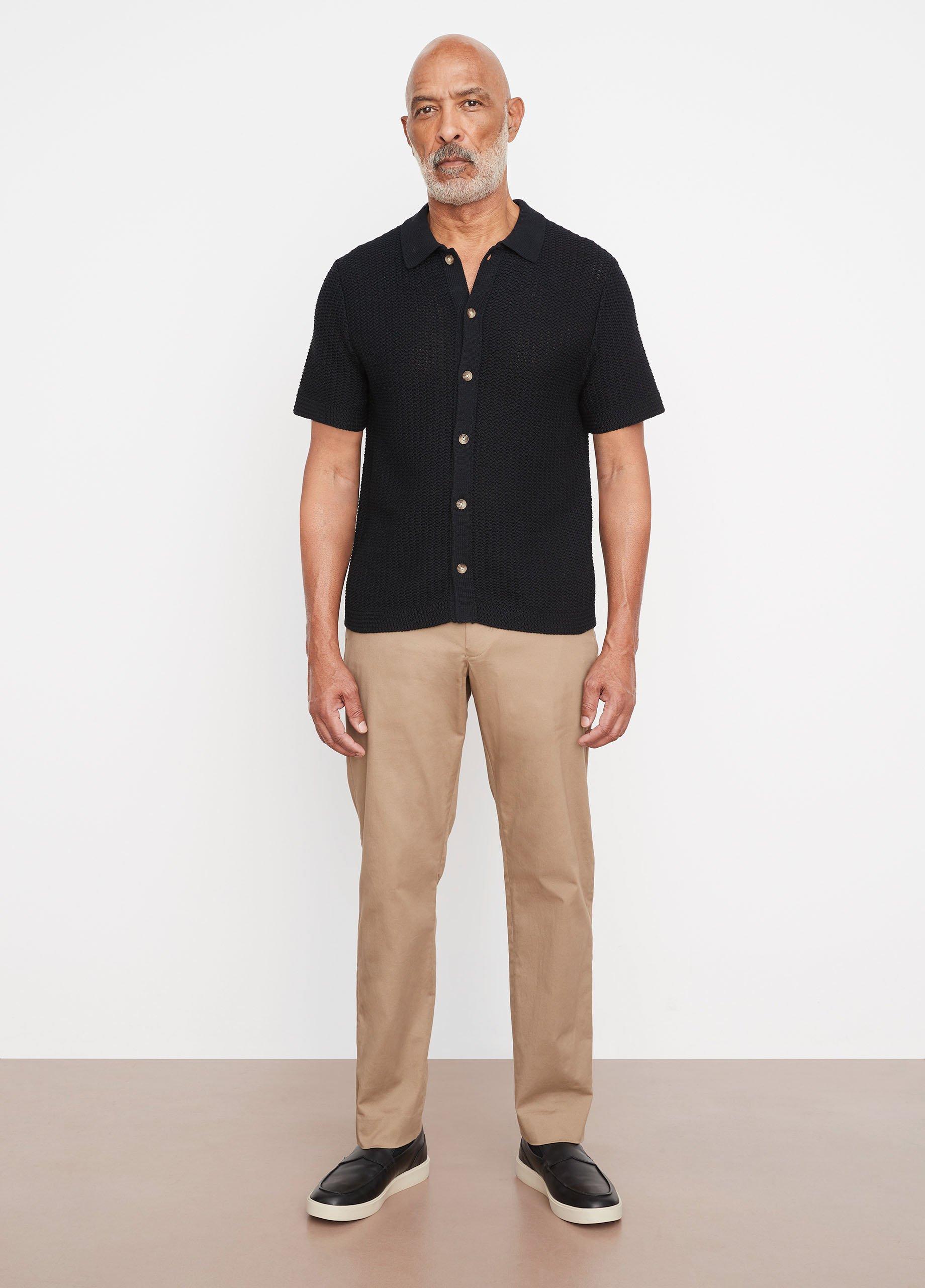빈스 Vince Crochet Short Sleeve Button-Down Shirt,BLACK