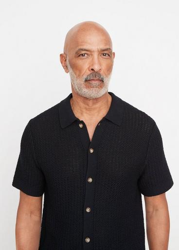 Crochet Short Sleeve Button-Down Shirt in Shirts | Vince
