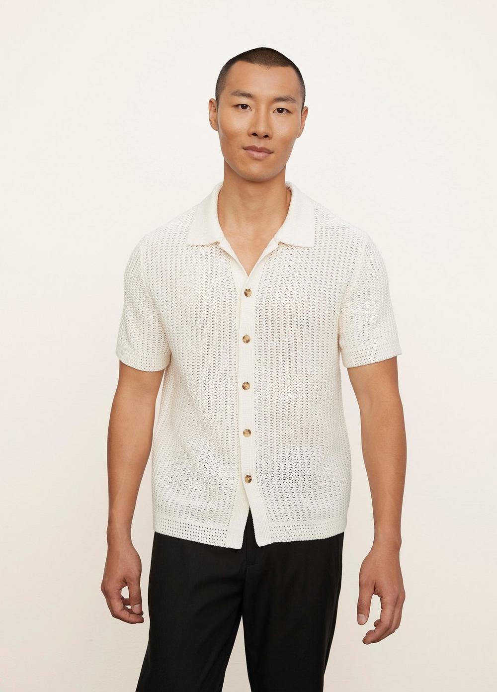 Crochet Short Sleeve Button Down Shirt
