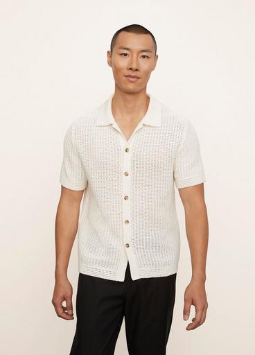 Crochet Short Sleeve Button-Down Shirt image number 1