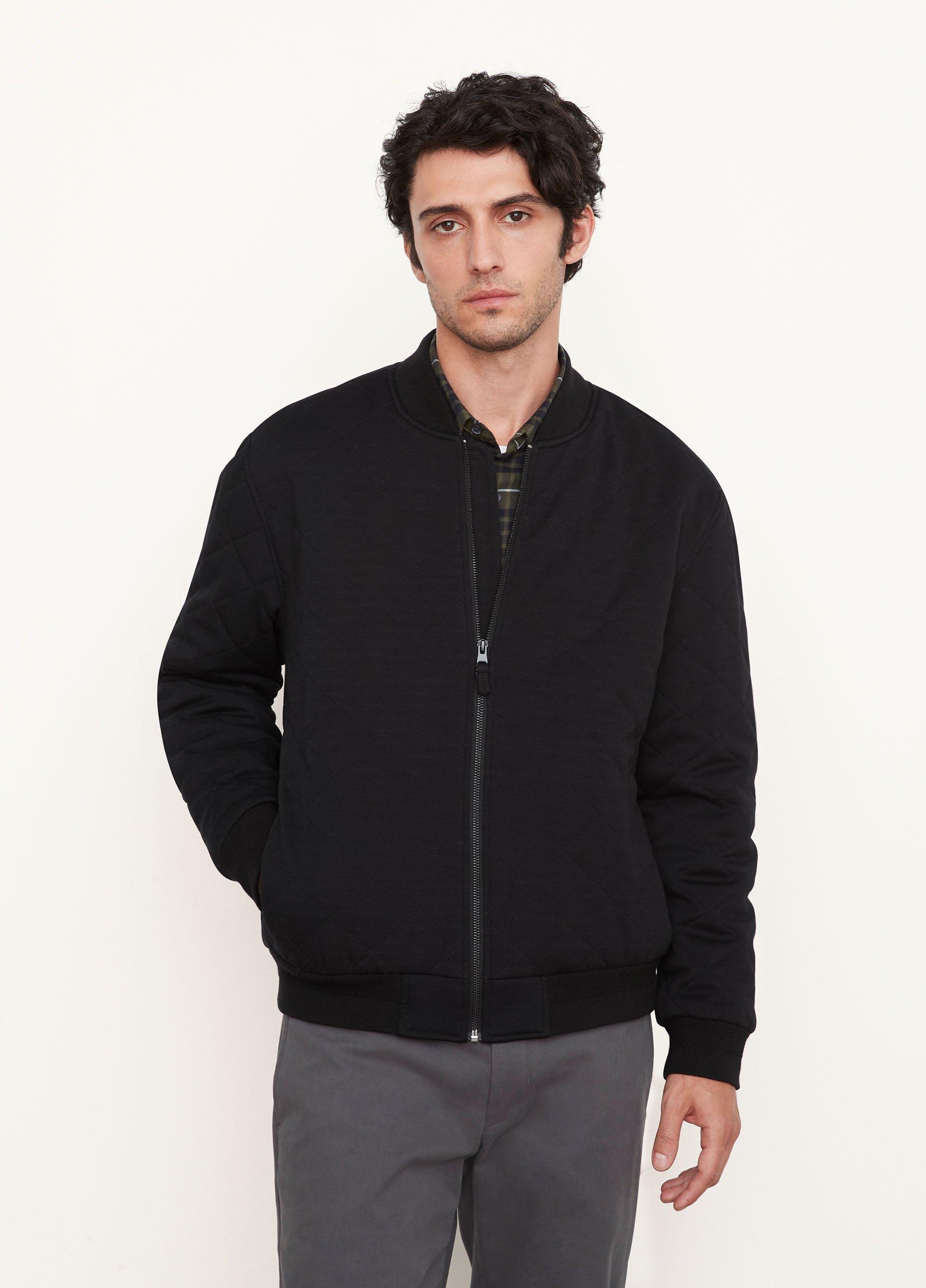 Quilted Mixed-Media Bomber Jacket image number 1