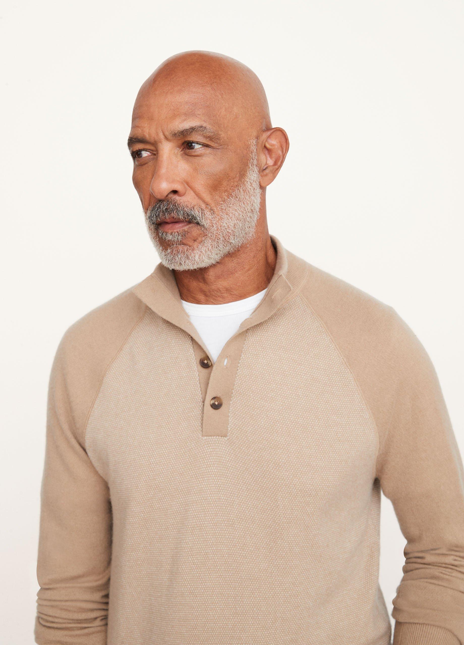 Mock neck outlet baseball henley sweater