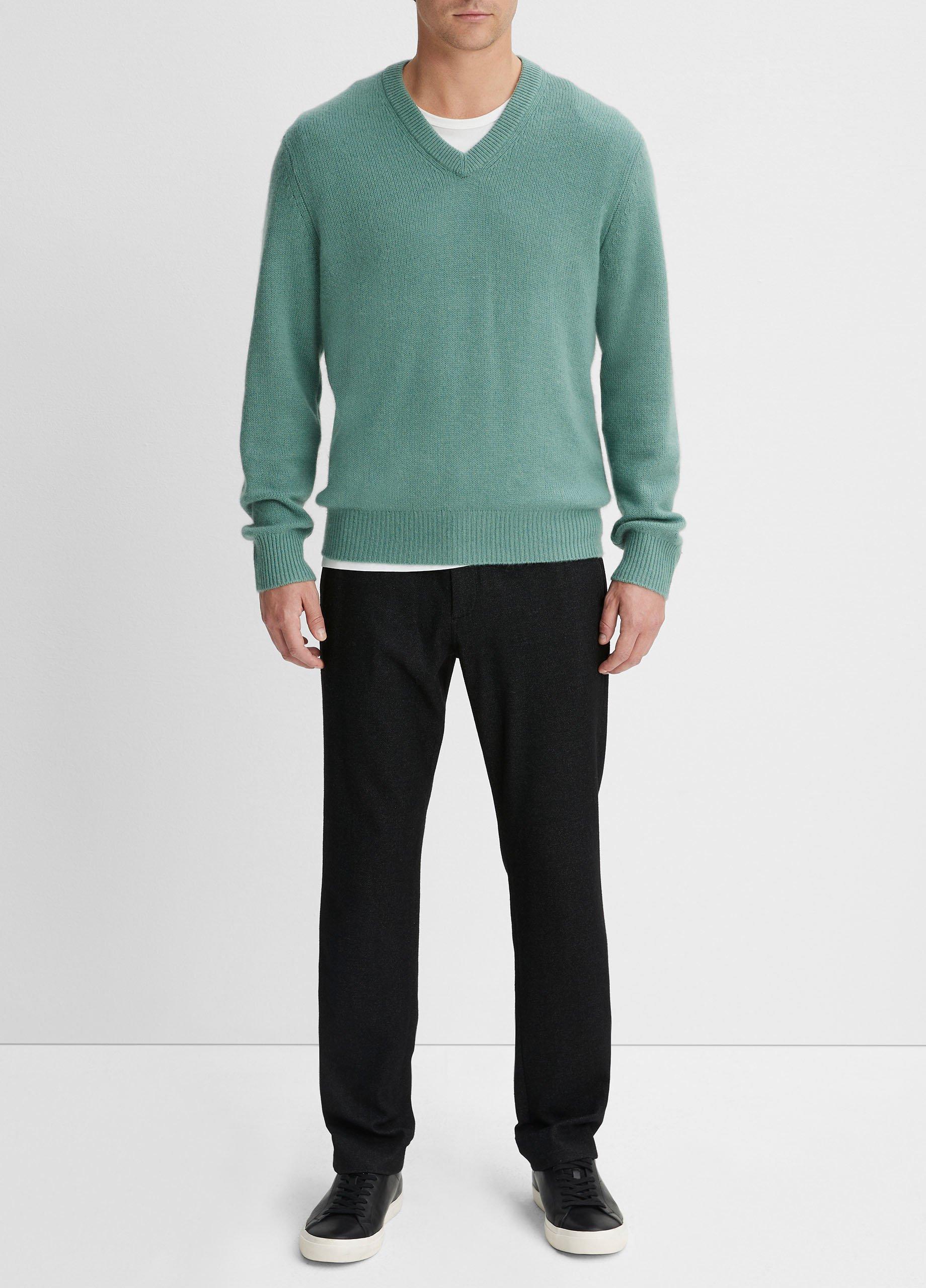 Men's Cashmere V-Neck Sweater, Mineral Green, Size S Vince