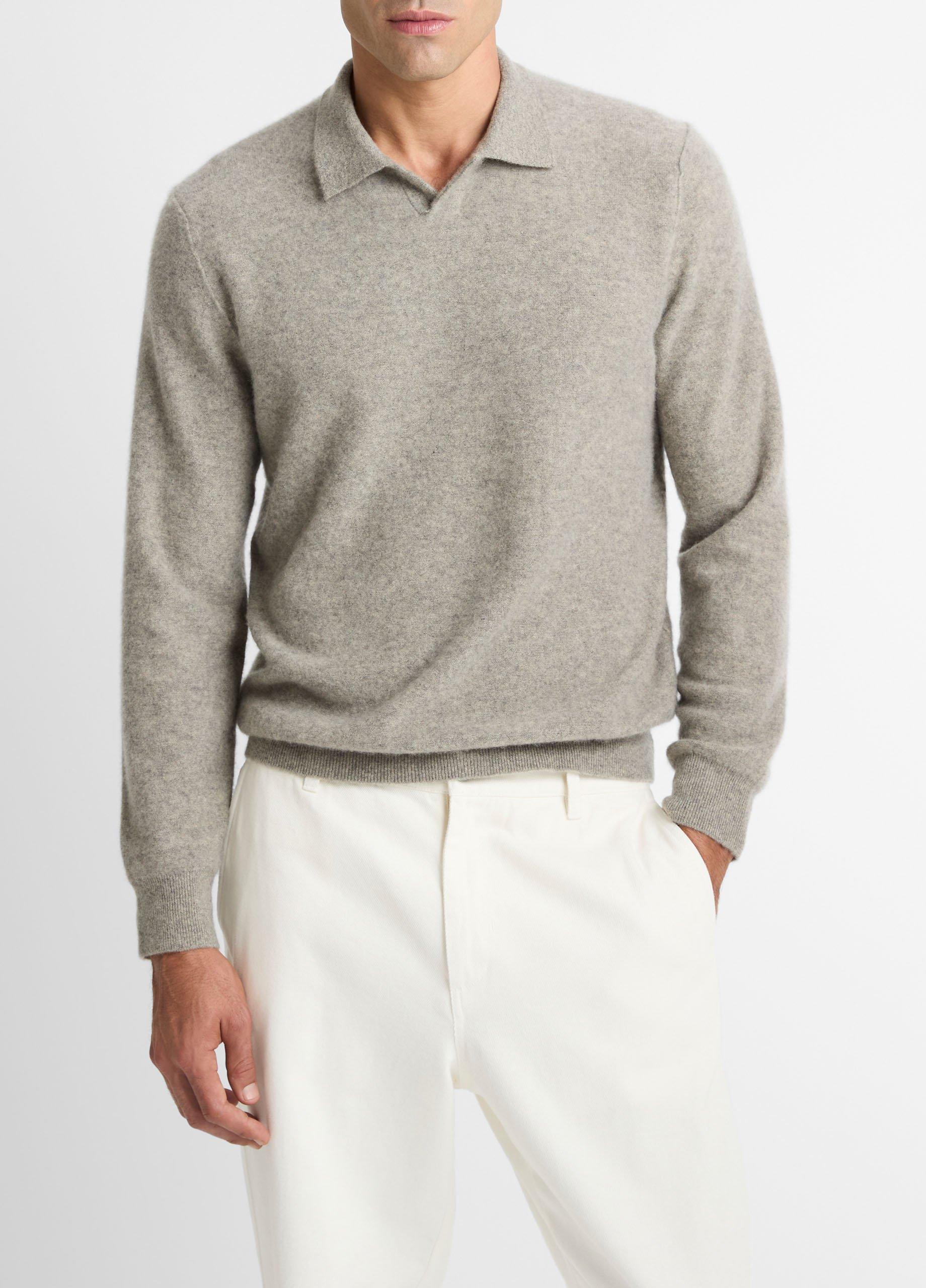 Plush Cashmere Johnny-Collar Polo