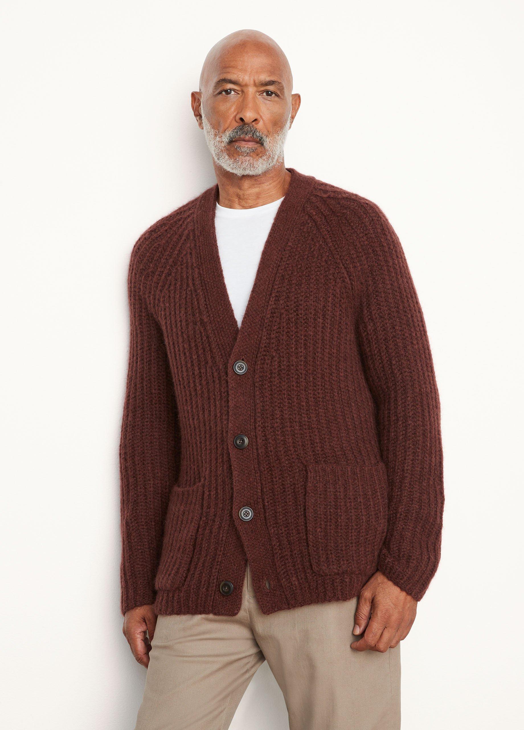 Brushed Alpaca-Blend Rib Cardigan in Sweaters | Vince