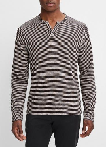 Striped Slub Cotton Split-Neck Long-Sleeve T-Shirt image number 1