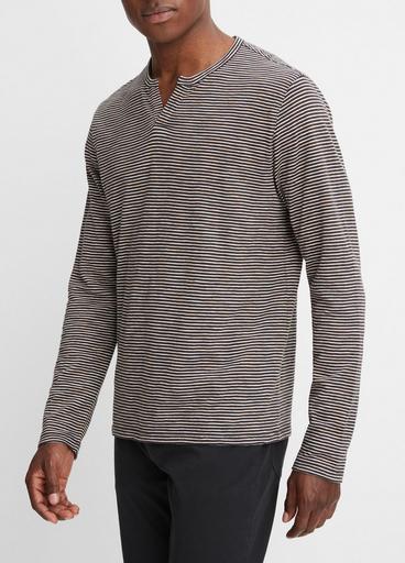 Striped Slub Cotton Split-Neck Long-Sleeve T-Shirt image number 2