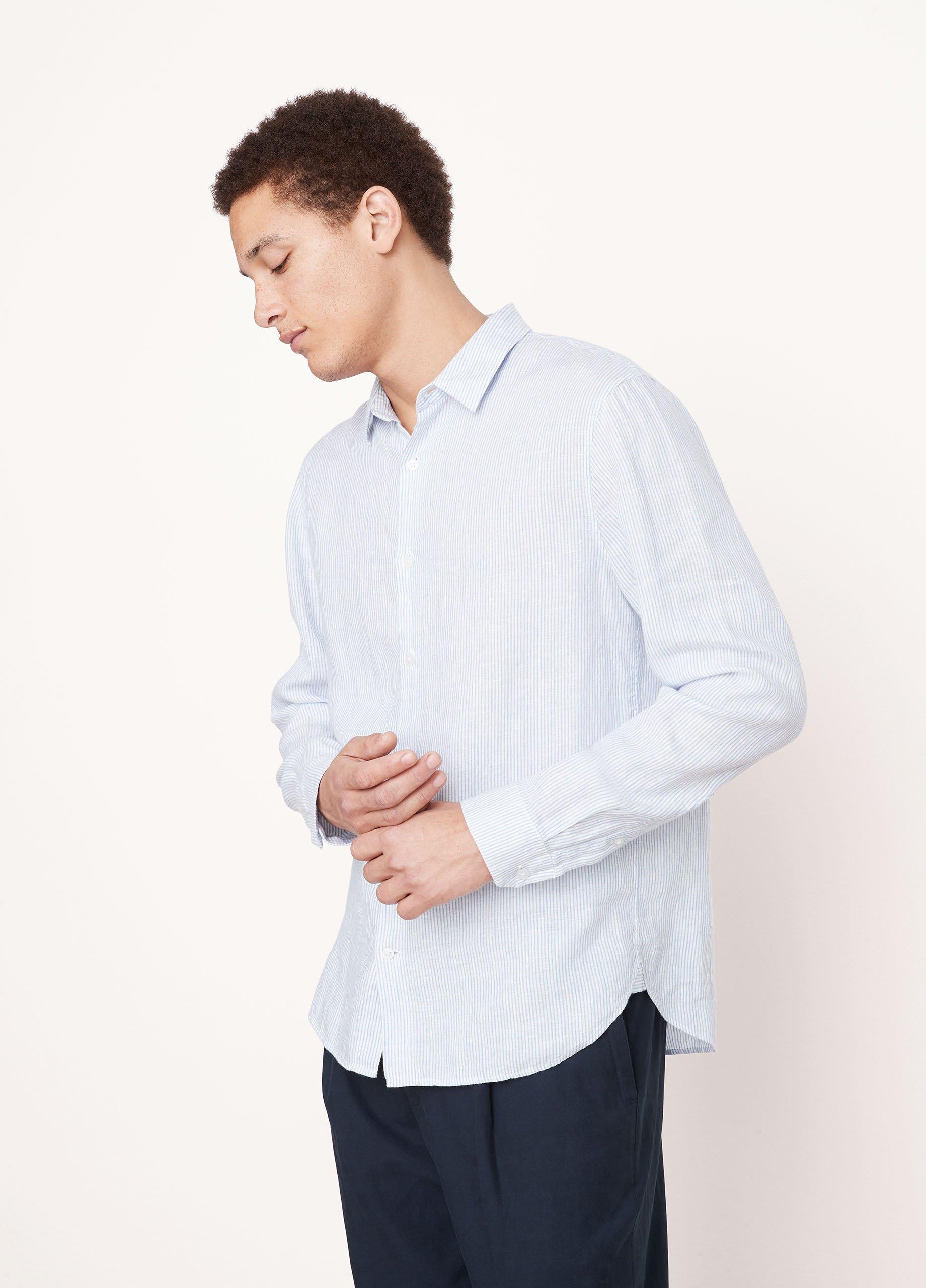 Linen Stripe Long Sleeve Shirt in Shirts | Vince