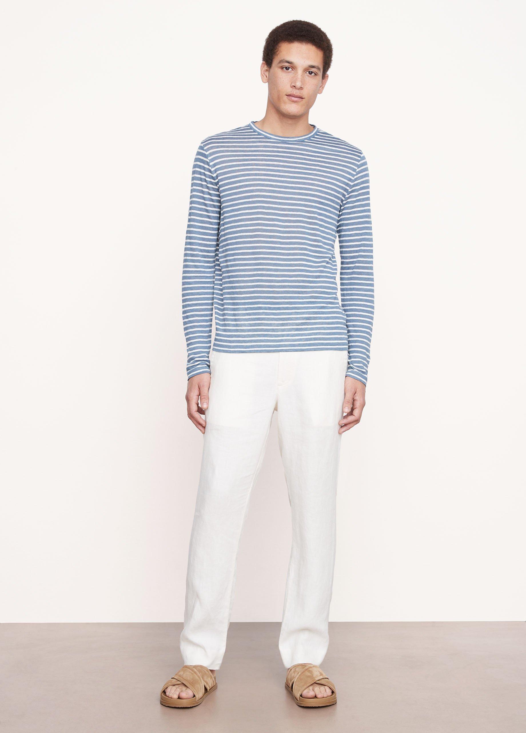 Linen Stripe Crew Neck T-Shirt image number 0