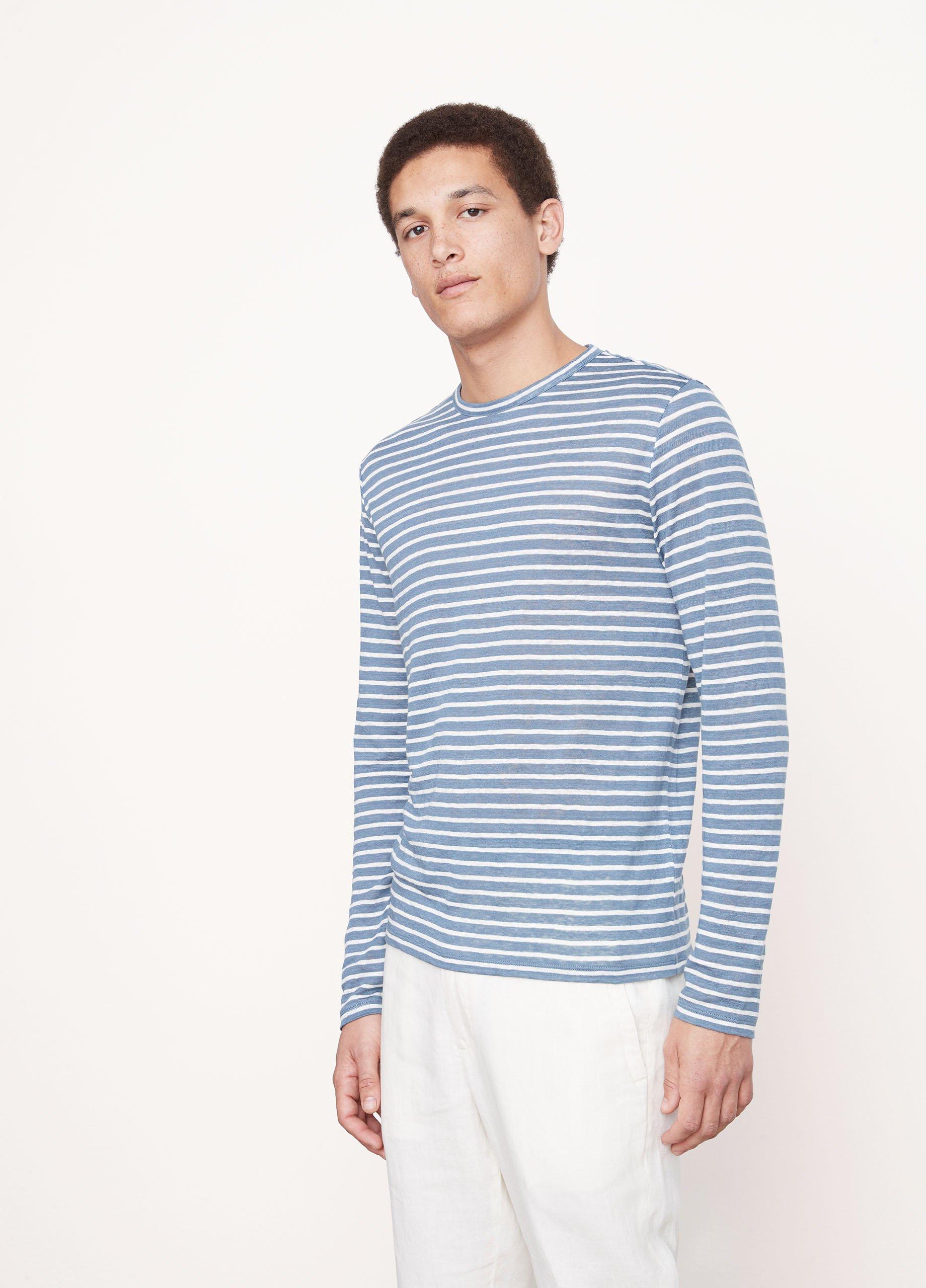 Linen Stripe Crew Neck T-Shirt