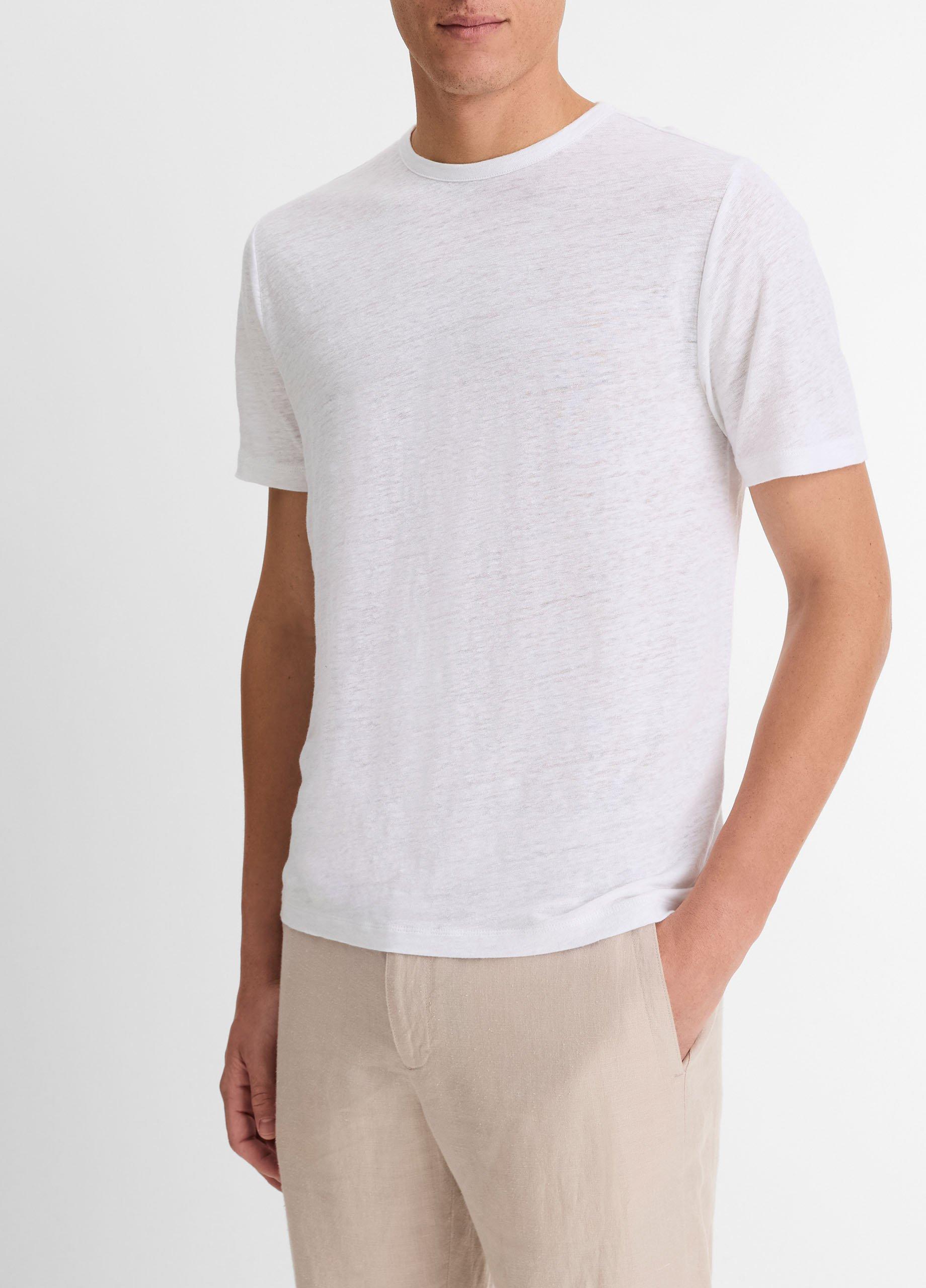 Linen Crew Neck T-Shirt in Short Sleeve | Vince