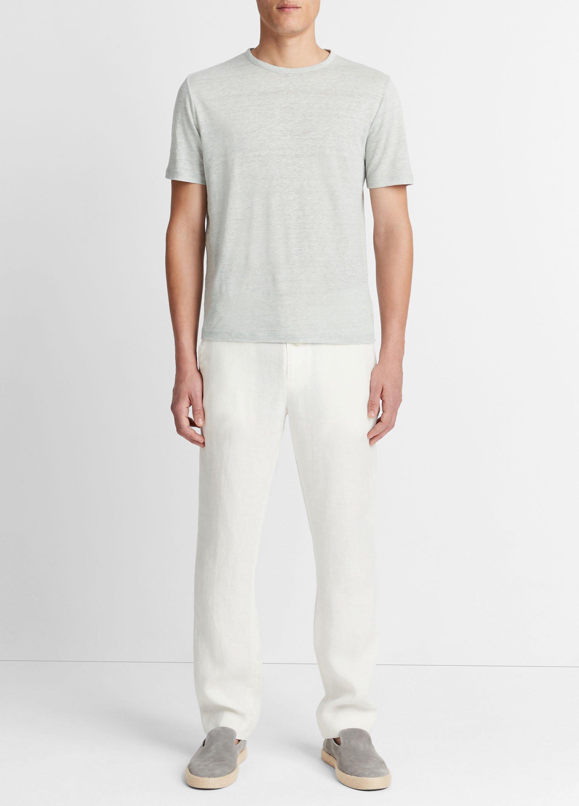 빈스 Vince Linen Crew Neck T-Shirt,HILLSIDE BLUE